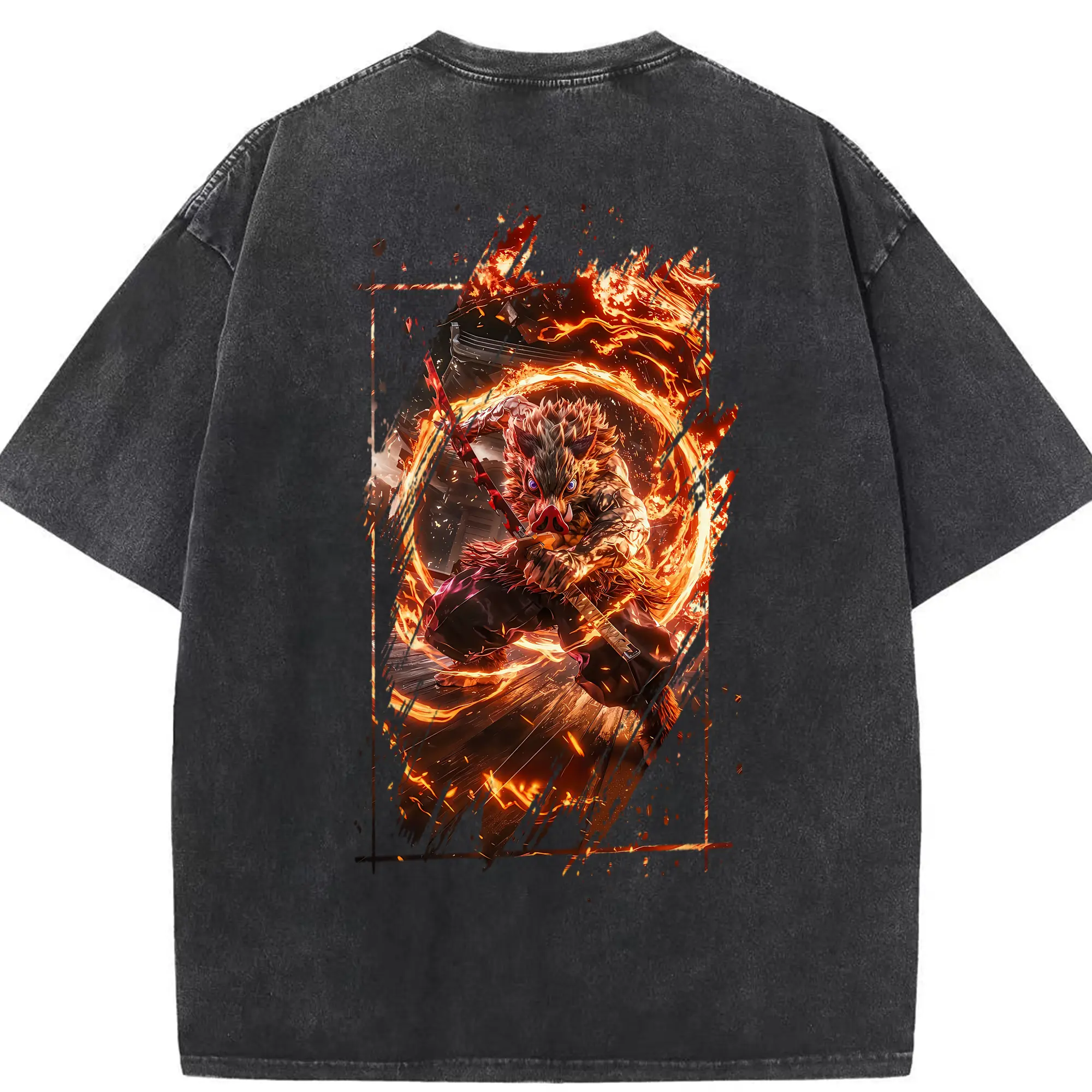 鬼滅の刃 グッズ,嘴平 伊之助 - 綿100％ ヴィンテージ風 半袖Tシャツ ・ 背面プリント ・ 柔らか肌触り ・ 通気性 快適 ・ スポーツ カジュアル 外出用