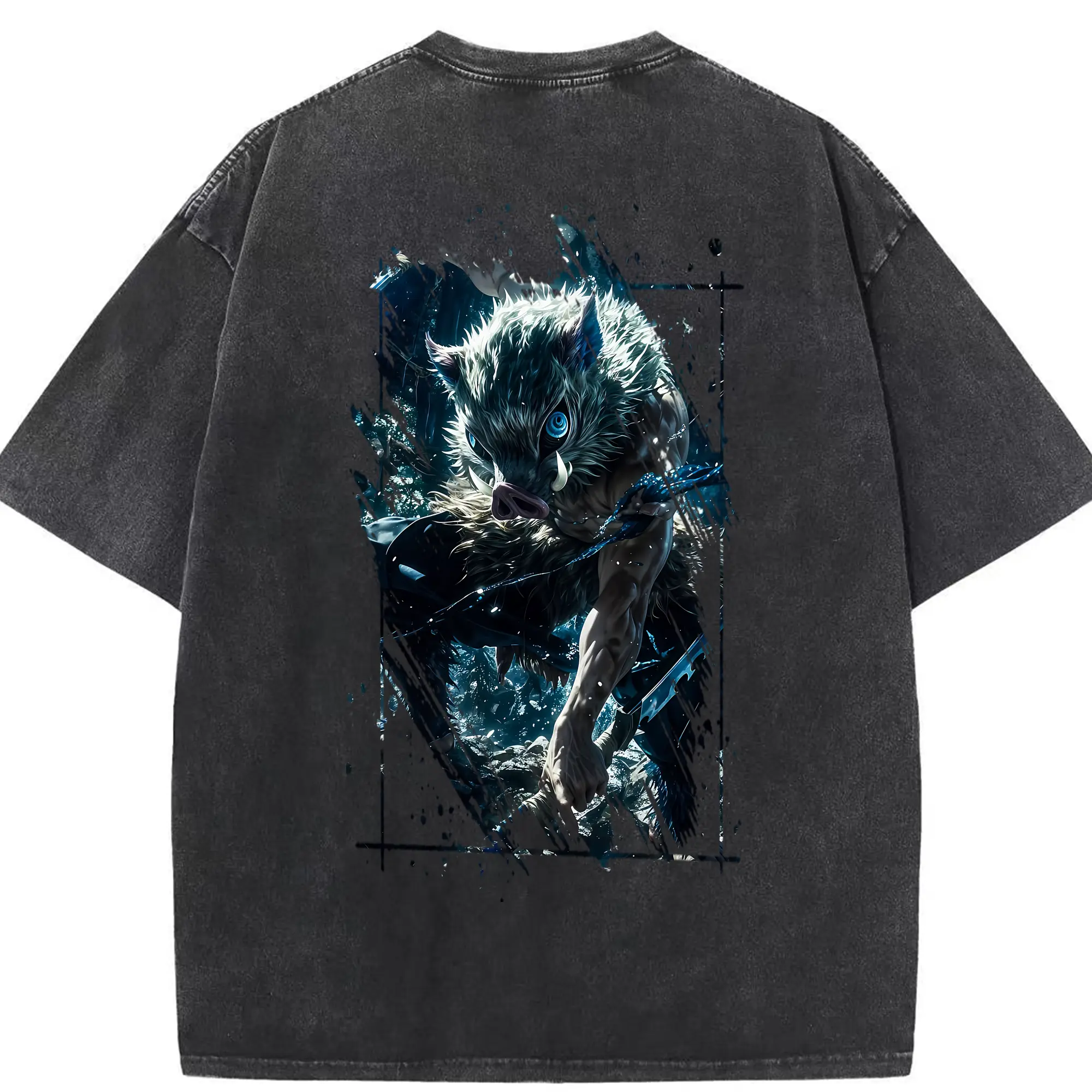 鬼滅の刃 グッズ,嘴平 伊之助 - 綿100％ ヴィンテージ風 半袖Tシャツ ・ 背面プリント ・ 柔らか肌触り ・ 通気性 快適 ・ スポーツ カジュアル 外出用