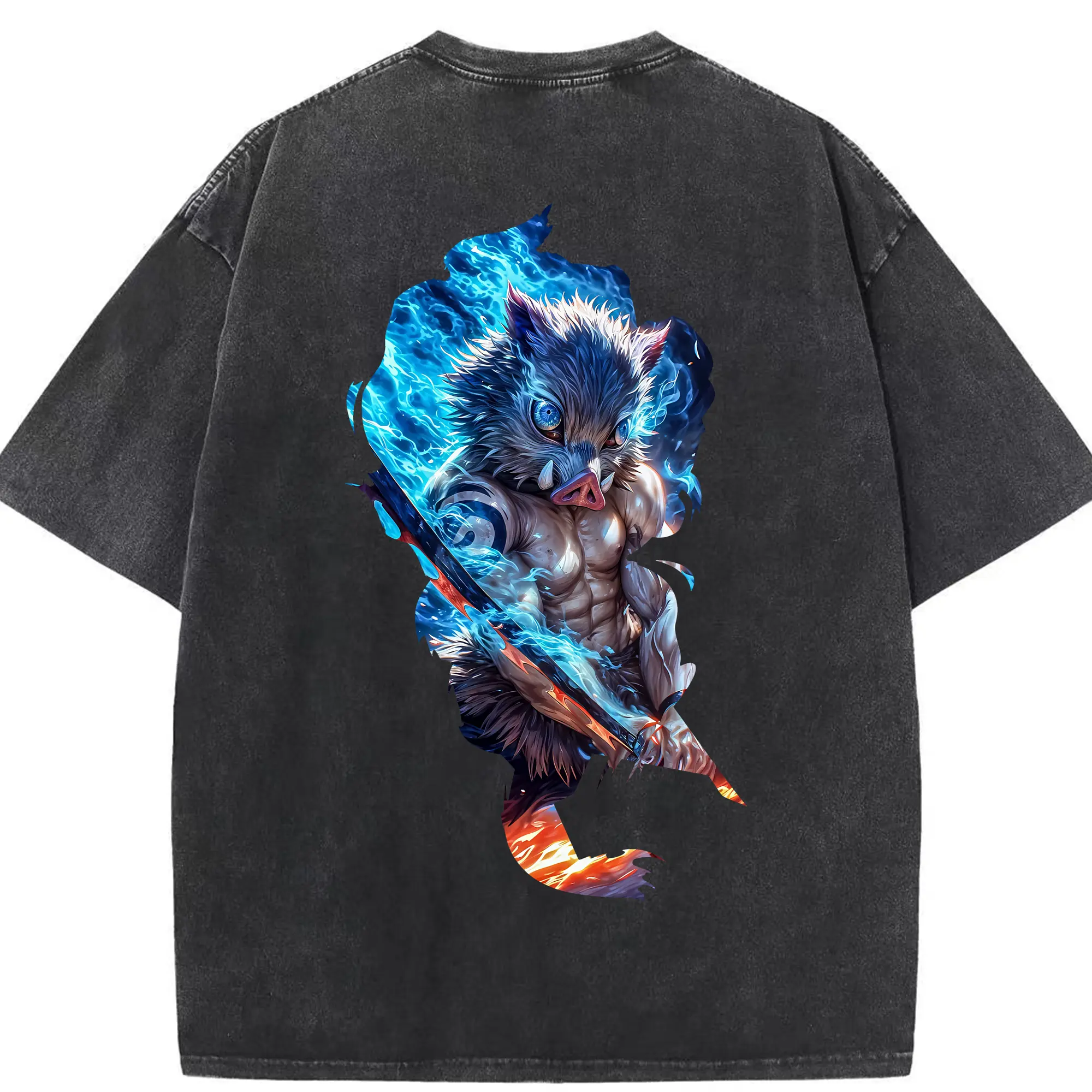 鬼滅の刃 グッズ,嘴平 伊之助 - 綿100％ ヴィンテージ風 半袖Tシャツ ・ 背面プリント ・ 柔らか肌触り ・ 通気性 快適 ・ スポーツ カジュアル 外出用