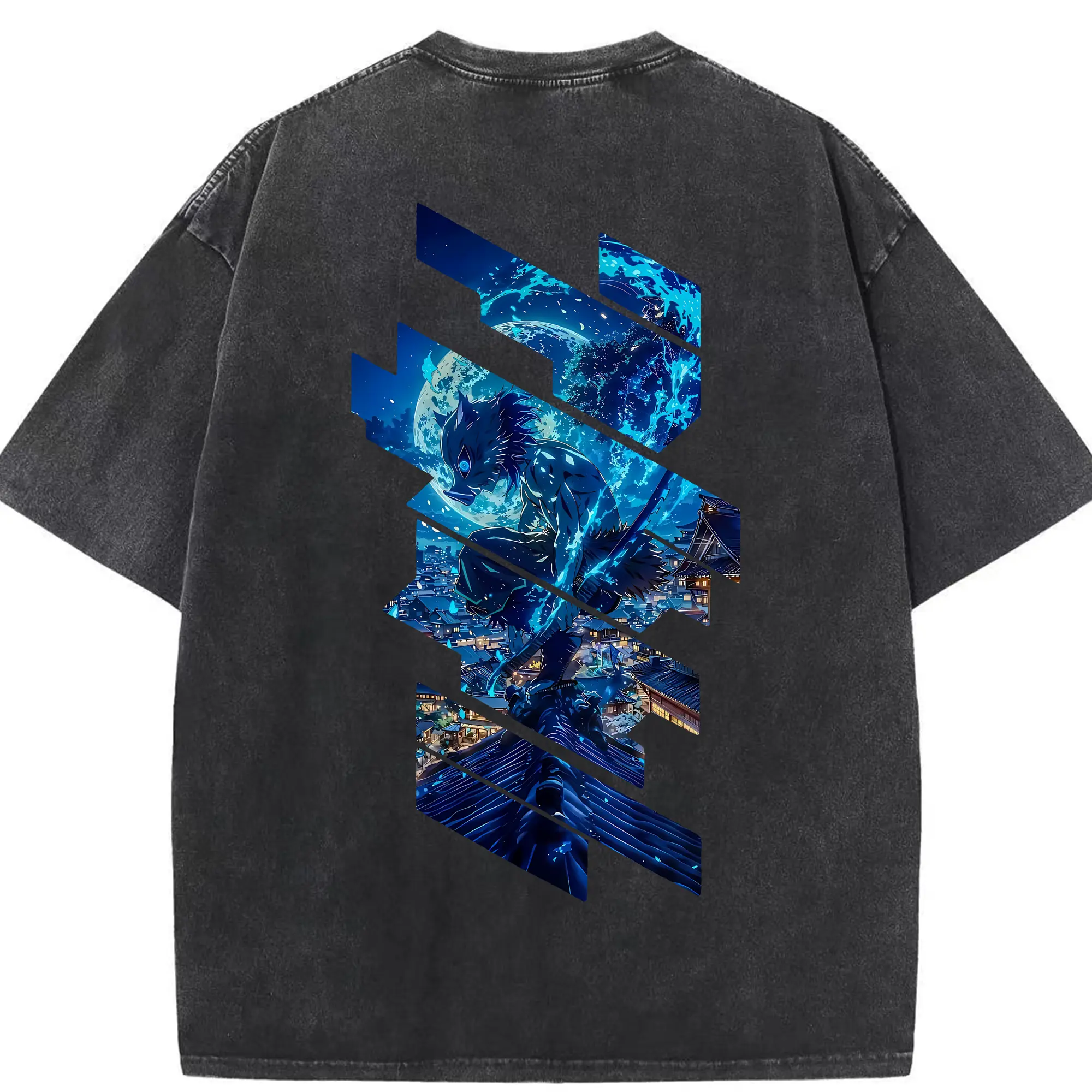 鬼滅の刃 グッズ,嘴平 伊之助 - 綿100％ ヴィンテージ風 半袖Tシャツ ・ 背面プリント ・ 柔らか肌触り ・ 通気性 快適 ・ スポーツ カジュアル 外出用