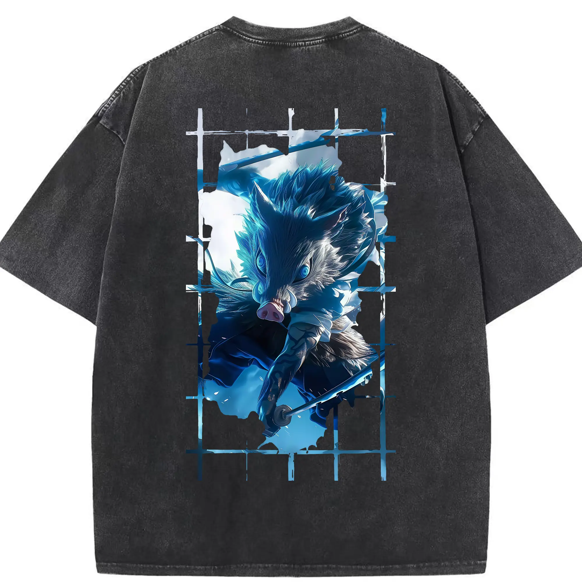 鬼滅の刃 グッズ,嘴平 伊之助 - 綿100％ ヴィンテージ風 半袖Tシャツ ・ 背面プリント ・ 柔らか肌触り ・ 通気性 快適 ・ スポーツ カジュアル 外出用