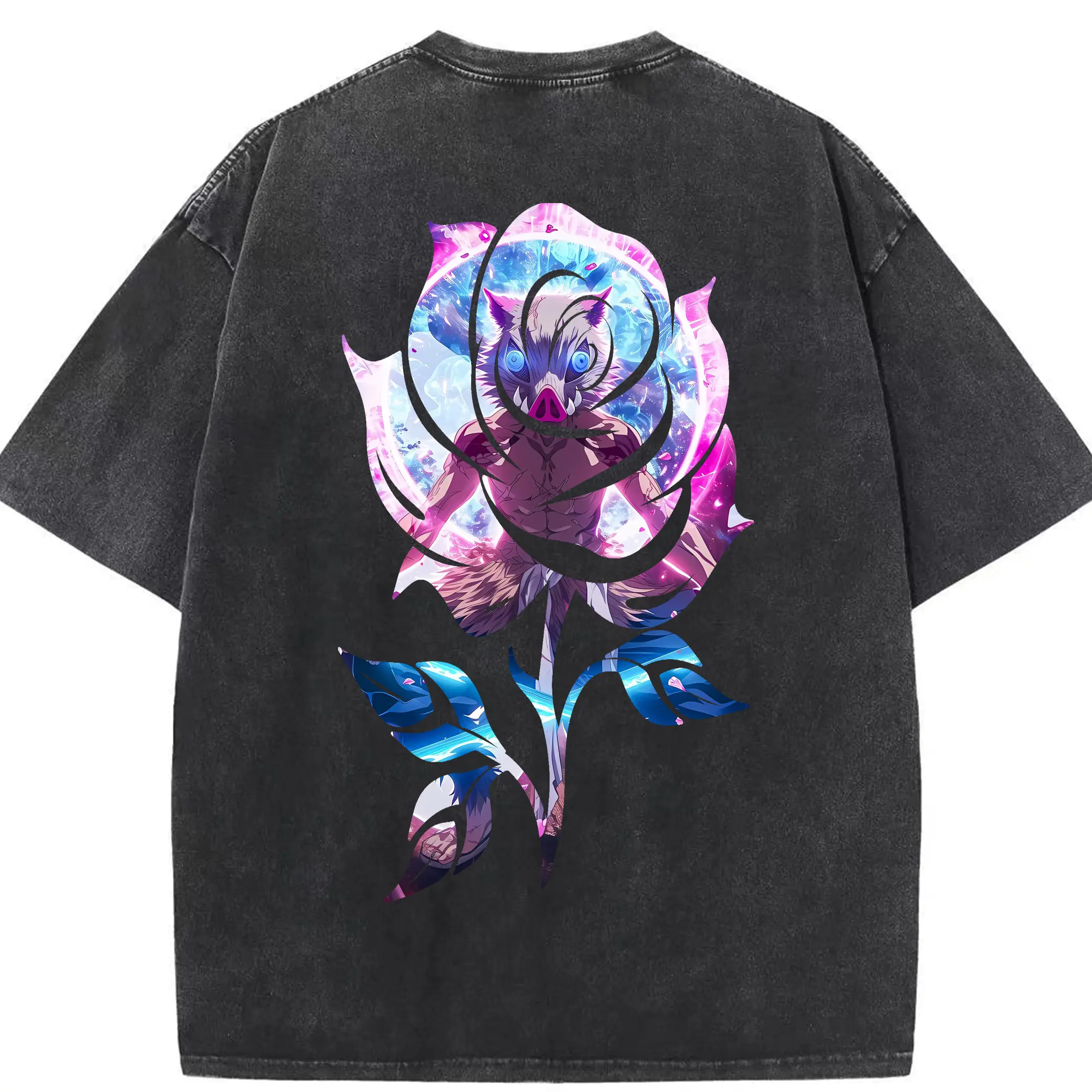 鬼滅の刃 グッズ,嘴平 伊之助 - 綿100％ ヴィンテージ風 半袖Tシャツ ・ 背面プリント ・ 柔らか肌触り ・ 通気性 快適 ・ スポーツ カジュアル 外出用