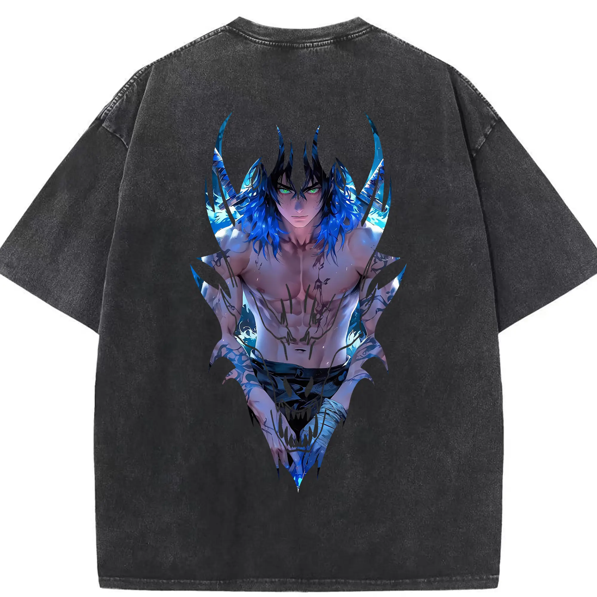 鬼滅の刃 グッズ,嘴平 伊之助 - 綿100％ ヴィンテージ風 半袖Tシャツ ・ 背面プリント ・ 柔らか肌触り ・ 通気性 快適 ・ スポーツ カジュアル 外出用