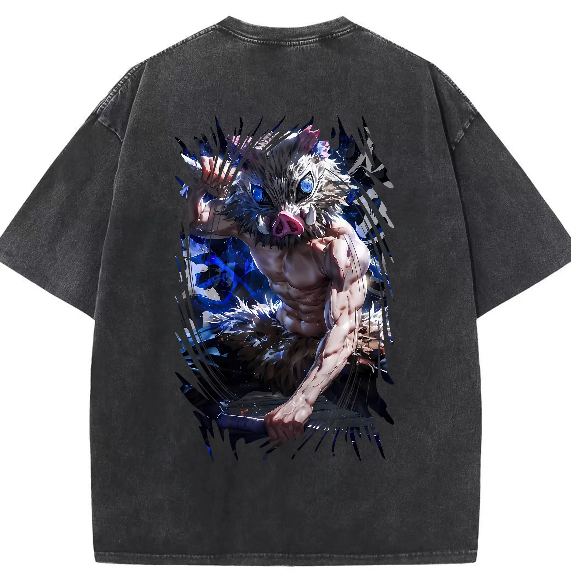 鬼滅の刃 グッズ,嘴平 伊之助 - 綿100％ ヴィンテージ風 半袖Tシャツ ・ 背面プリント ・ 柔らか肌触り ・ 通気性 快適 ・ スポーツ カジュアル 外出用