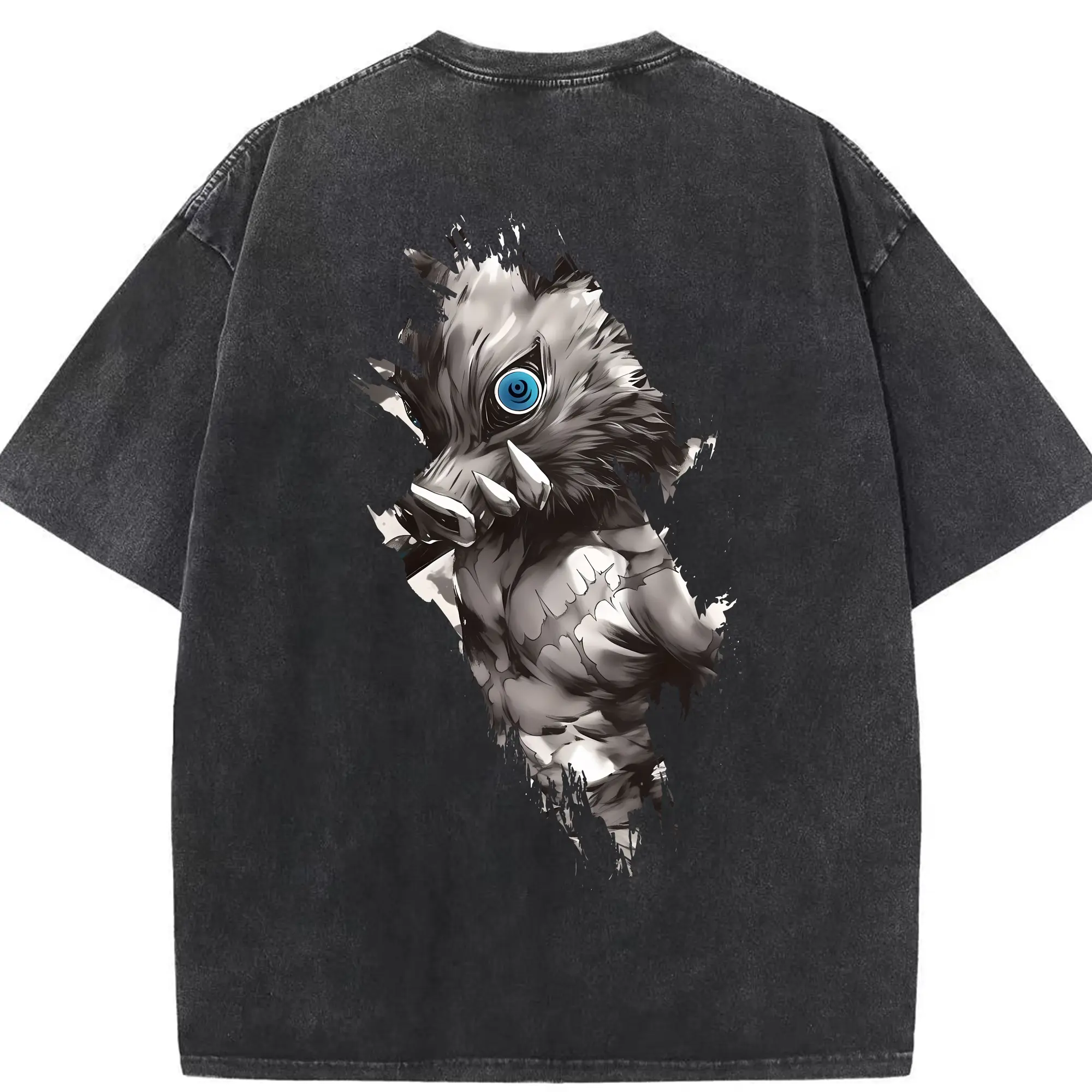 鬼滅の刃 グッズ,嘴平 伊之助 - 綿100％ ヴィンテージ風 半袖Tシャツ ・ 背面プリント ・ 柔らか肌触り ・ 通気性 快適 ・ スポーツ カジュアル 外出用
