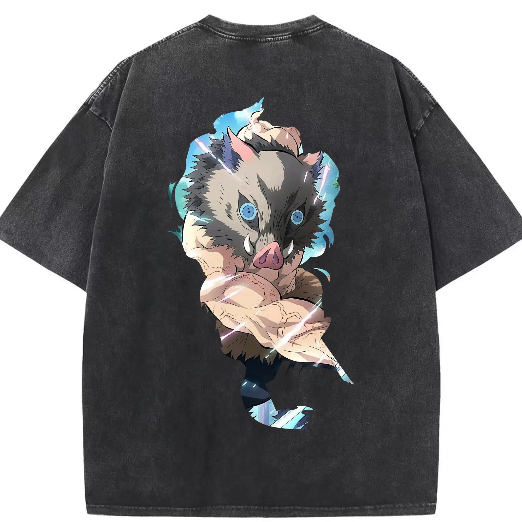 鬼滅の刃 グッズ,嘴平 伊之助 - 綿100％ ヴィンテージ風 半袖Tシャツ ・ 背面プリント ・ 柔らか肌触り ・ 通気性 快適 ・ スポーツ カジュアル 外出用