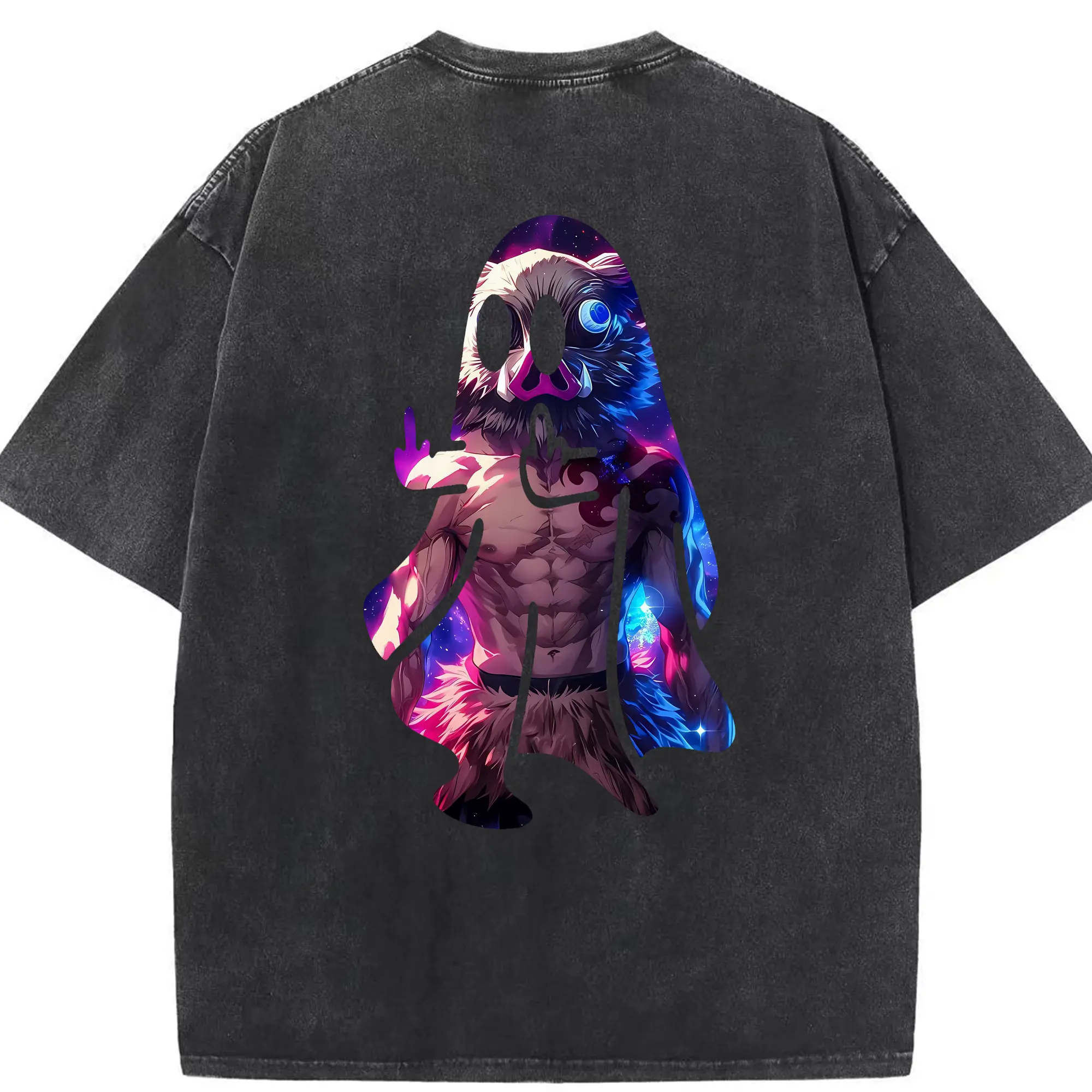 鬼滅の刃 グッズ,嘴平 伊之助 - 綿100％ ヴィンテージ風 半袖Tシャツ ・ 背面プリント ・ 柔らか肌触り ・ 通気性 快適 ・ スポーツ カジュアル 外出用