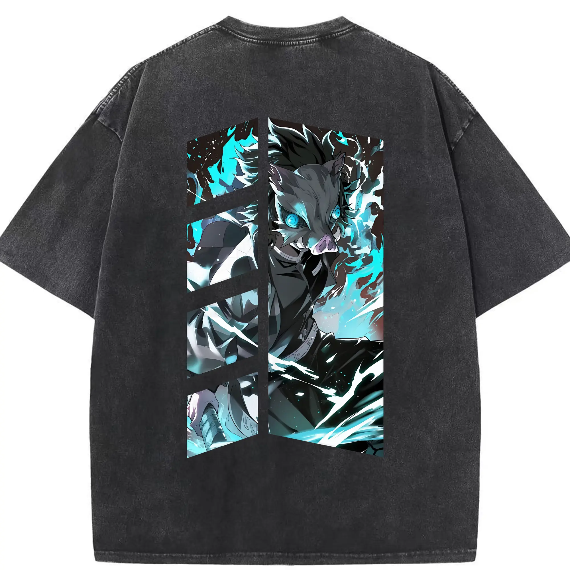 鬼滅の刃 グッズ,嘴平 伊之助 - 綿100％ ヴィンテージ風 半袖Tシャツ ・ 背面プリント ・ 柔らか肌触り ・ 通気性 快適 ・ スポーツ カジュアル 外出用