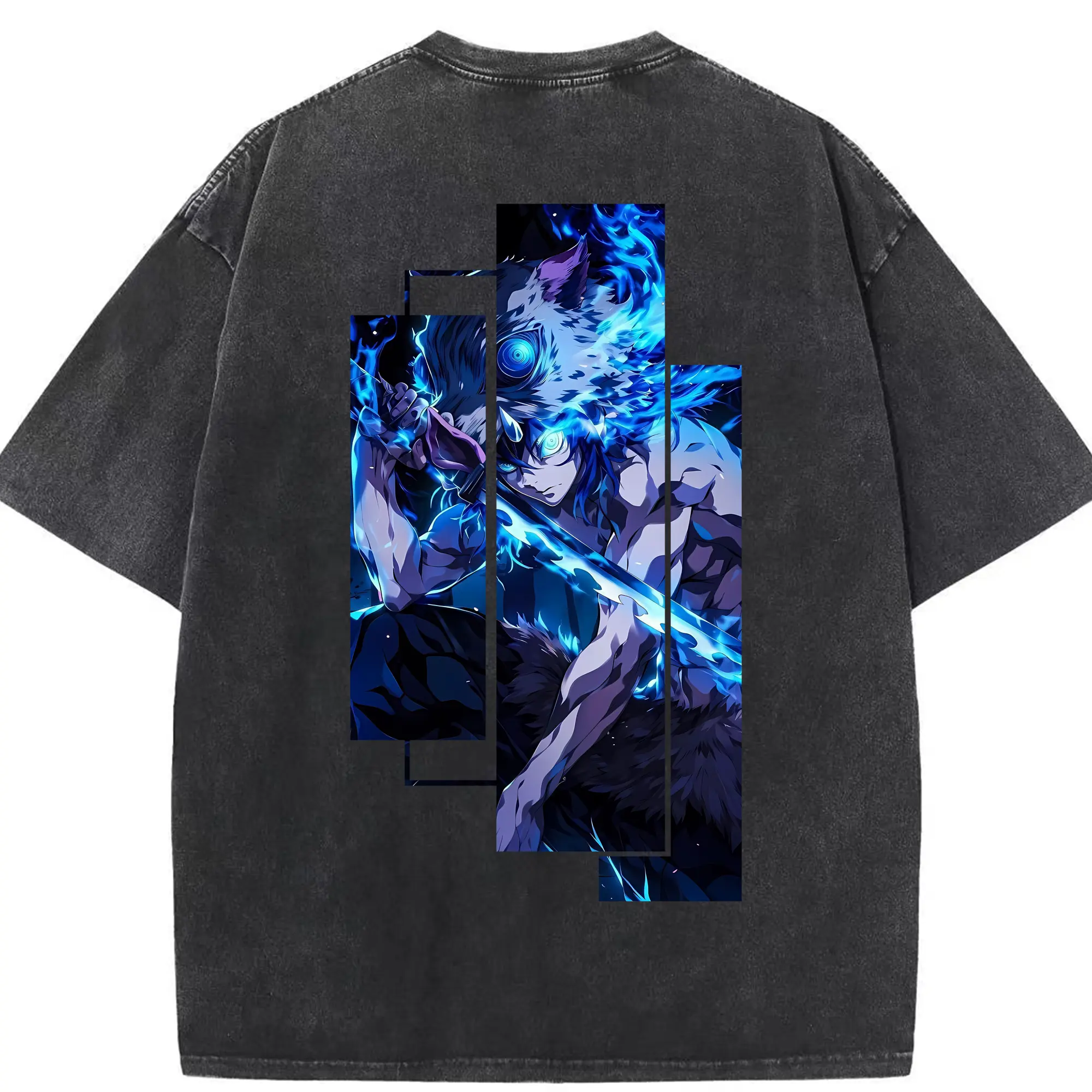 鬼滅の刃 グッズ,嘴平 伊之助 - 綿100％ ヴィンテージ風 半袖Tシャツ ・ 背面プリント ・ 柔らか肌触り ・ 通気性 快適 ・ スポーツ カジュアル 外出用