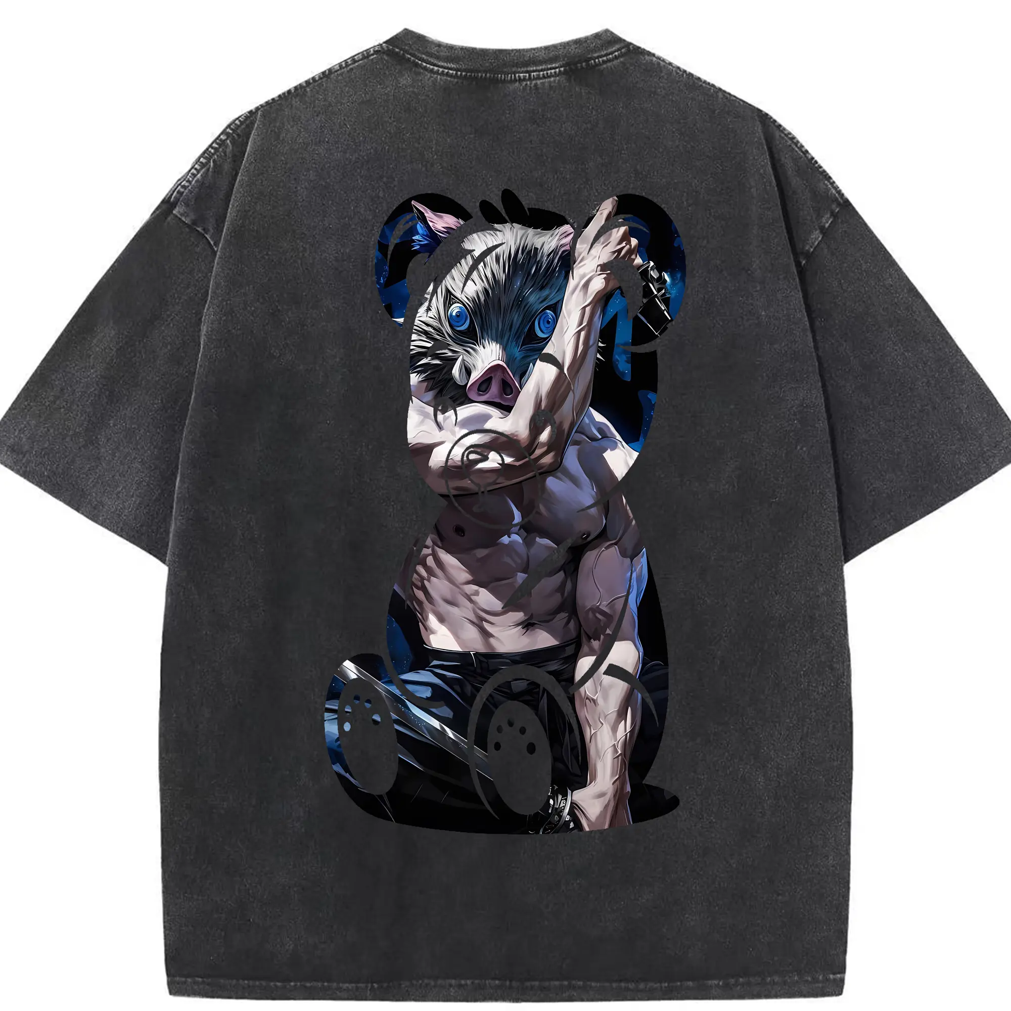 鬼滅の刃 グッズ,嘴平 伊之助 - 綿100％ ヴィンテージ風 半袖Tシャツ ・ 背面プリント ・ 柔らか肌触り ・ 通気性 快適 ・ スポーツ カジュアル 外出用