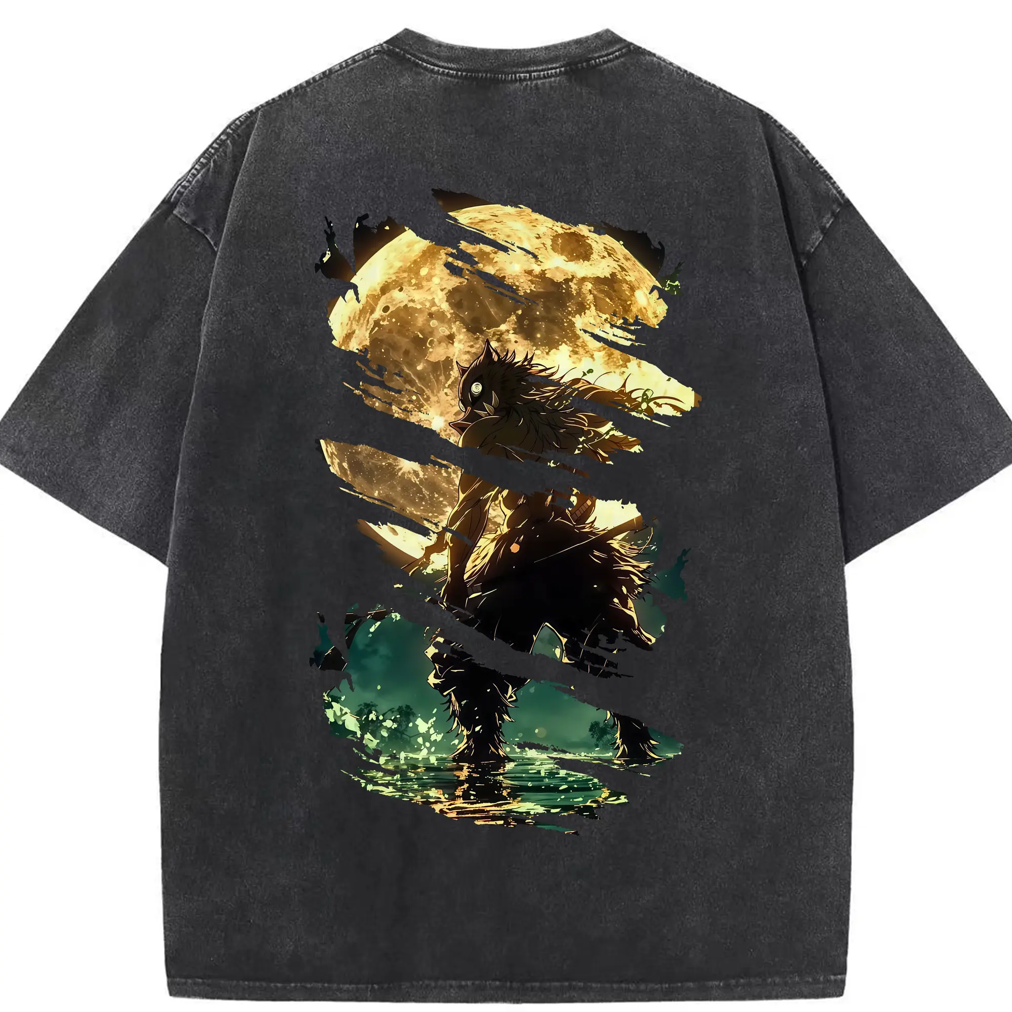 鬼滅の刃 グッズ,嘴平 伊之助 - 綿100％ ヴィンテージ風 半袖Tシャツ ・ 背面プリント ・ 柔らか肌触り ・ 通気性 快適 ・ スポーツ カジュアル 外出用