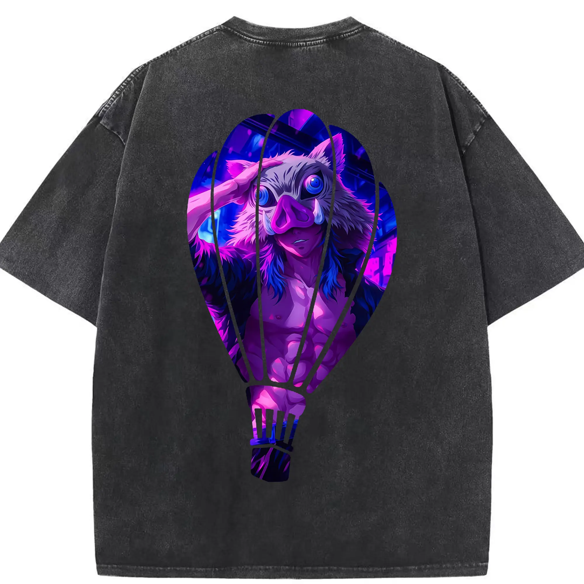 鬼滅の刃 グッズ,嘴平 伊之助 - 綿100％ ヴィンテージ風 半袖Tシャツ ・ 背面プリント ・ 柔らか肌触り ・ 通気性 快適 ・ スポーツ カジュアル 外出用