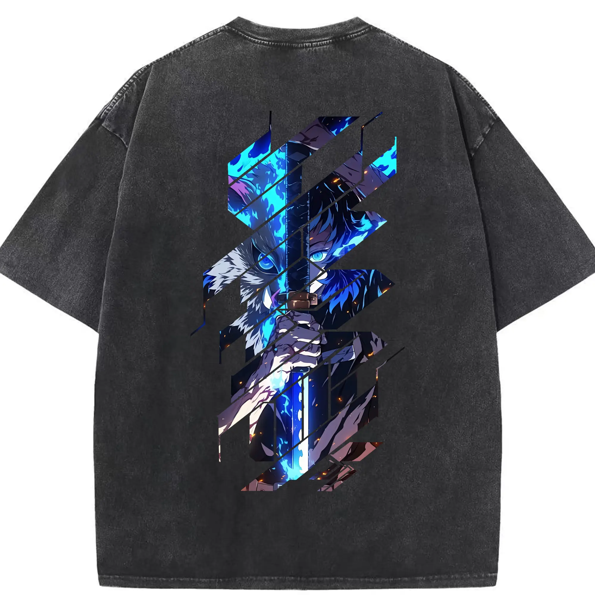 鬼滅の刃 グッズ,嘴平 伊之助 - 綿100％ ヴィンテージ風 半袖Tシャツ ・ 背面プリント ・ 柔らか肌触り ・ 通気性 快適 ・ スポーツ カジュアル 外出用