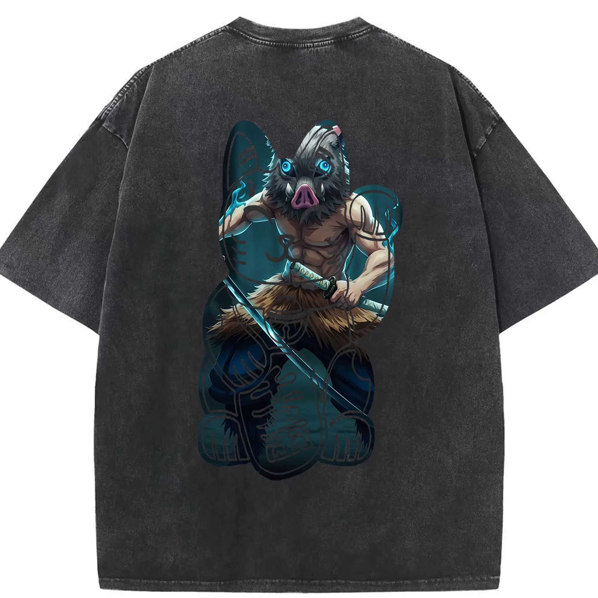 鬼滅の刃 グッズ,嘴平 伊之助 - 綿100％ ヴィンテージ風 半袖Tシャツ ・ 背面プリント ・ 柔らか肌触り ・ 通気性 快適 ・ スポーツ カジュアル 外出用