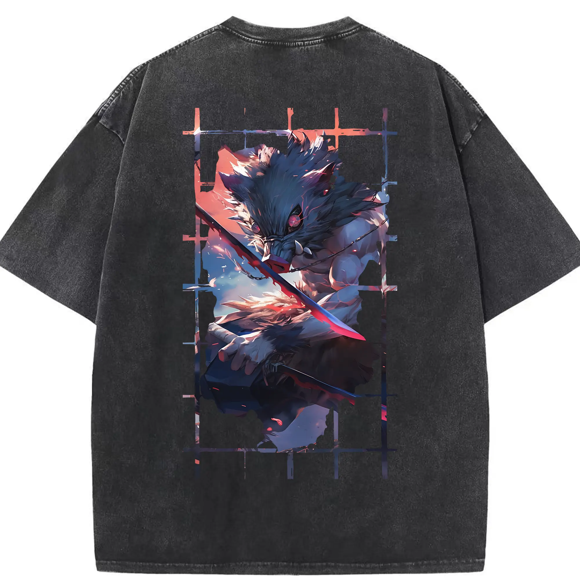 鬼滅の刃 グッズ,嘴平 伊之助 - 綿100％ ヴィンテージ風 半袖Tシャツ ・ 背面プリント ・ 柔らか肌触り ・ 通気性 快適 ・ スポーツ カジュアル 外出用