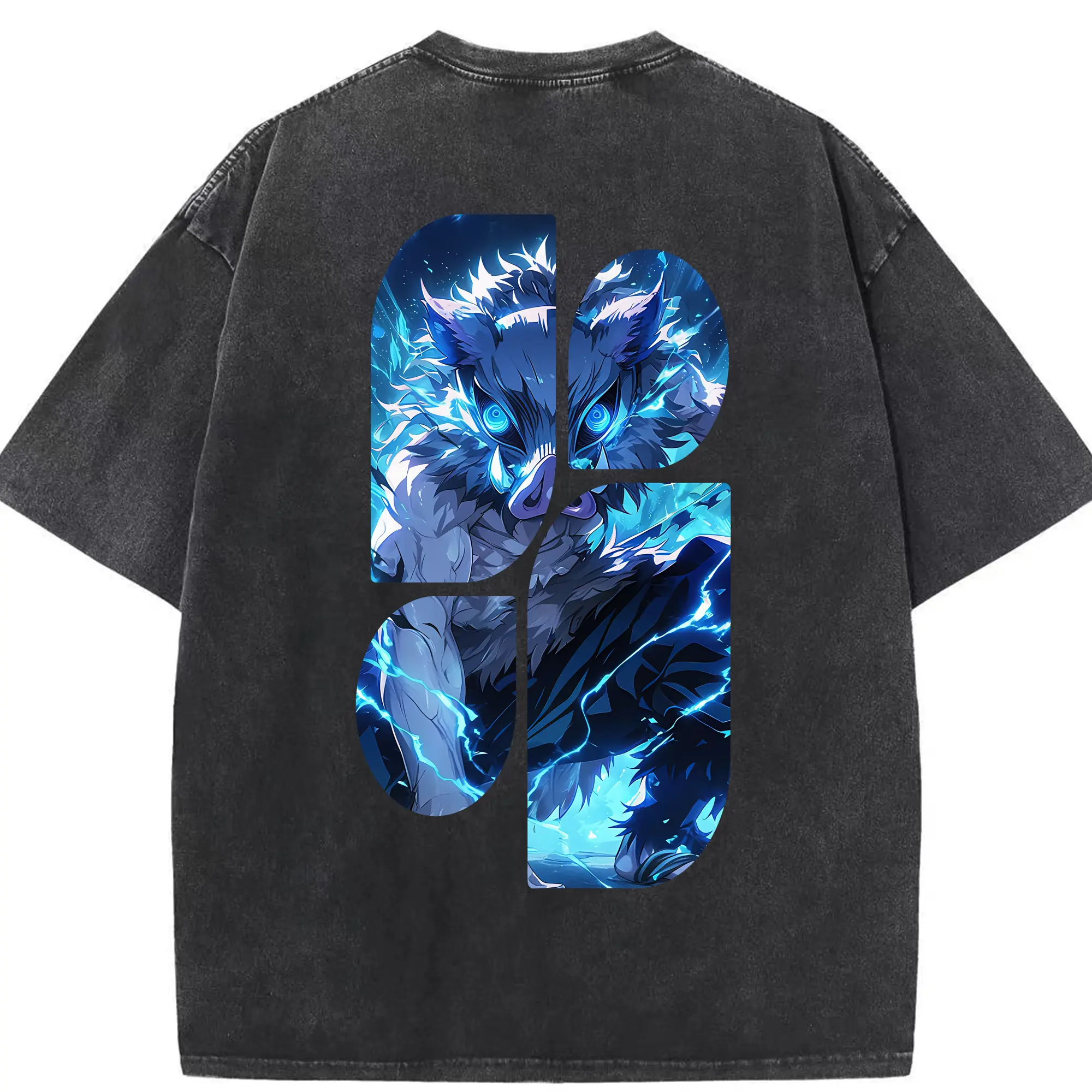 鬼滅の刃 グッズ,嘴平 伊之助 - 綿100％ ヴィンテージ風 半袖Tシャツ ・ 背面プリント ・ 柔らか肌触り ・ 通気性 快適 ・ スポーツ カジュアル 外出用