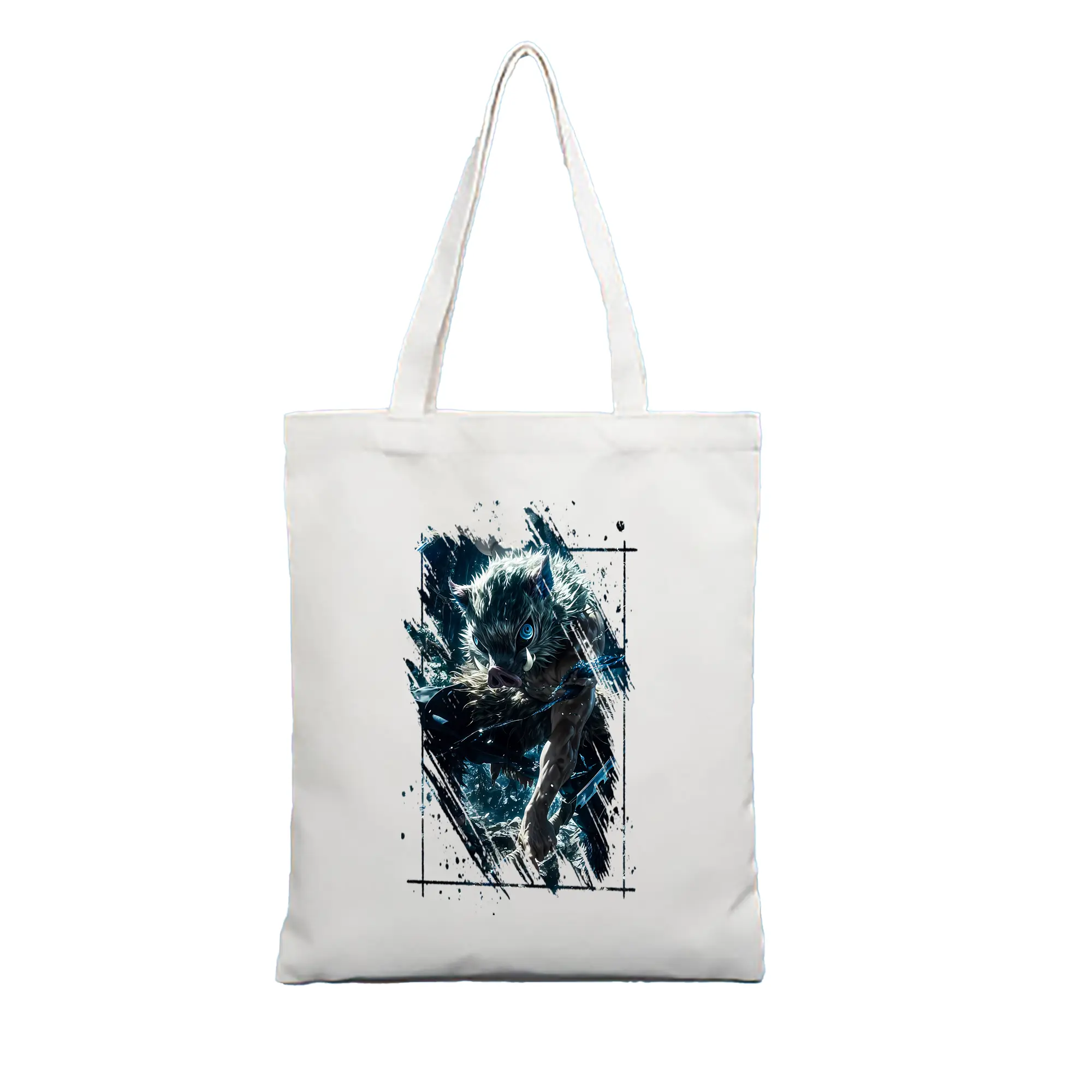 鬼滅の刃 グッズ,嘴平 伊之助 - 縦型キャンバス手提げバッグ（トートバッグ） ・ キャンバス素材 ・ ショッピング用 ・ 軽量 丈夫 お手入れ簡単