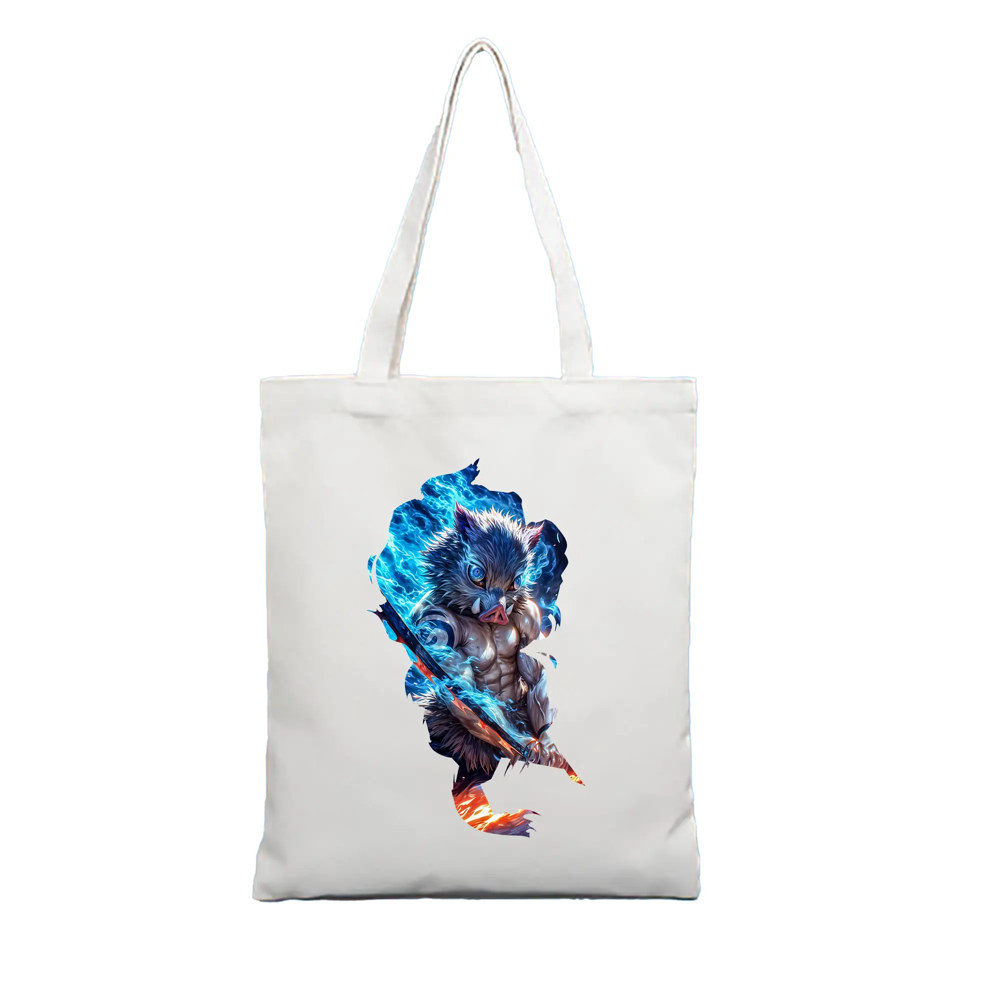 鬼滅の刃 グッズ,嘴平 伊之助 - 縦型キャンバス手提げバッグ（トートバッグ） ・ キャンバス素材 ・ ショッピング用 ・ 軽量 丈夫 お手入れ簡単