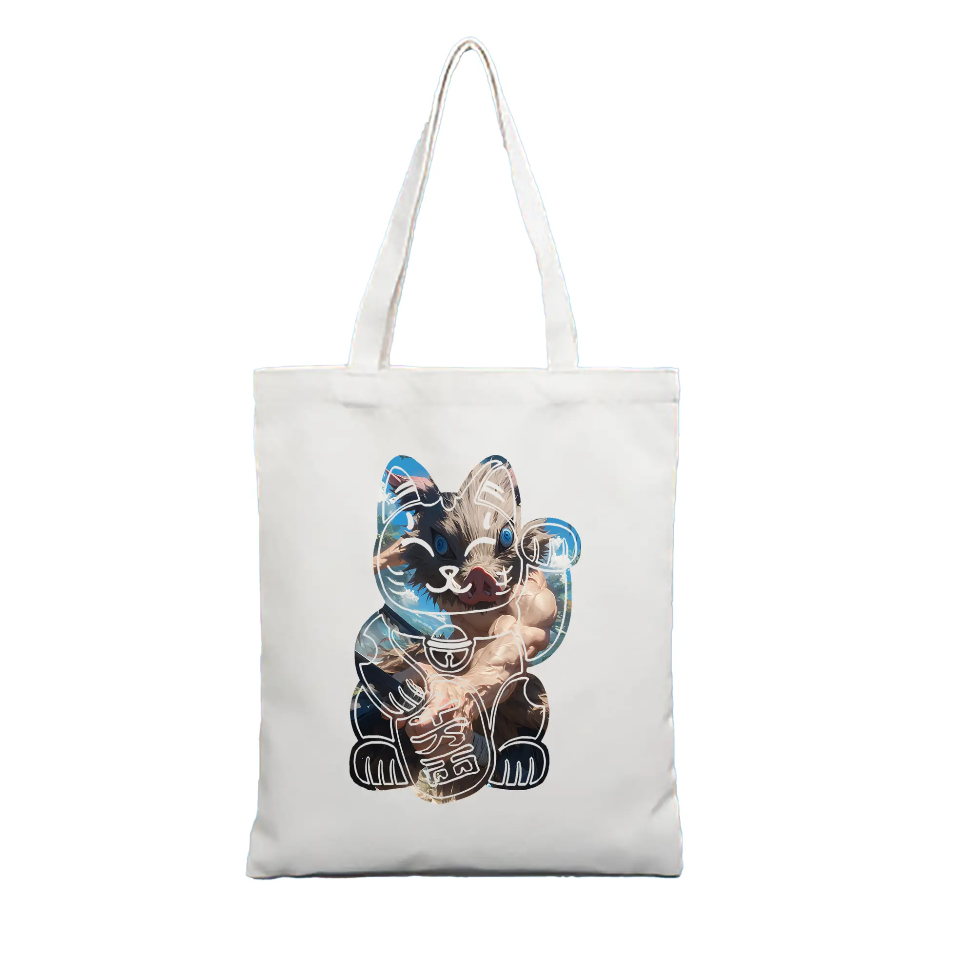 鬼滅の刃 グッズ,嘴平 伊之助 - 縦型キャンバス手提げバッグ（トートバッグ） ・ キャンバス素材 ・ ショッピング用 ・ 軽量 丈夫 お手入れ簡単