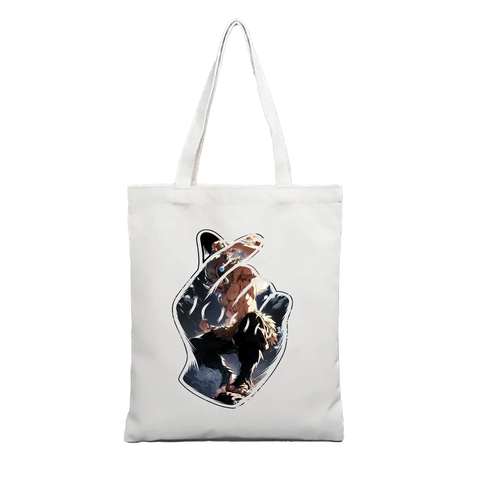 鬼滅の刃 グッズ,嘴平 伊之助 - 縦型キャンバス手提げバッグ（トートバッグ） ・ キャンバス素材 ・ ショッピング用 ・ 軽量 丈夫 お手入れ簡単