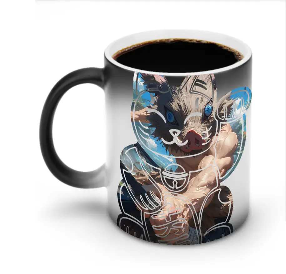 鬼滅の刃 グッズ,嘴平 伊之助 - 変色マグカップ ・ セラミック ・ 熱転写プリント ・ 耐久性 高品質 ・ ギフト・自宅用 コーヒー お茶