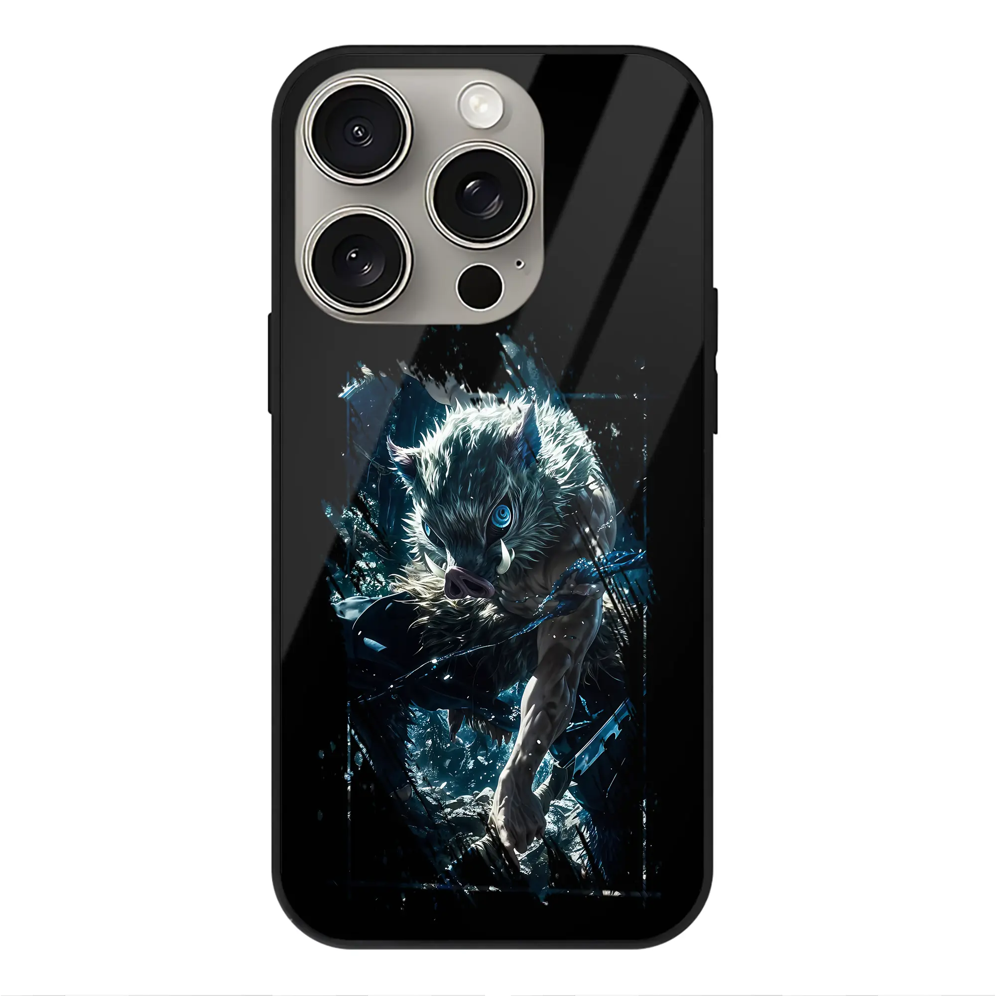 鬼滅の刃 グッズ,嘴平 伊之助 - IPhone15Pro対応 ・ スマホケース ・ 背面ガラス ・ TPU+強化ガラス ・ 耐衝撃 ・ 黄変防止 ・ ワイヤレス充電対応 ・ 3D立体ボタン