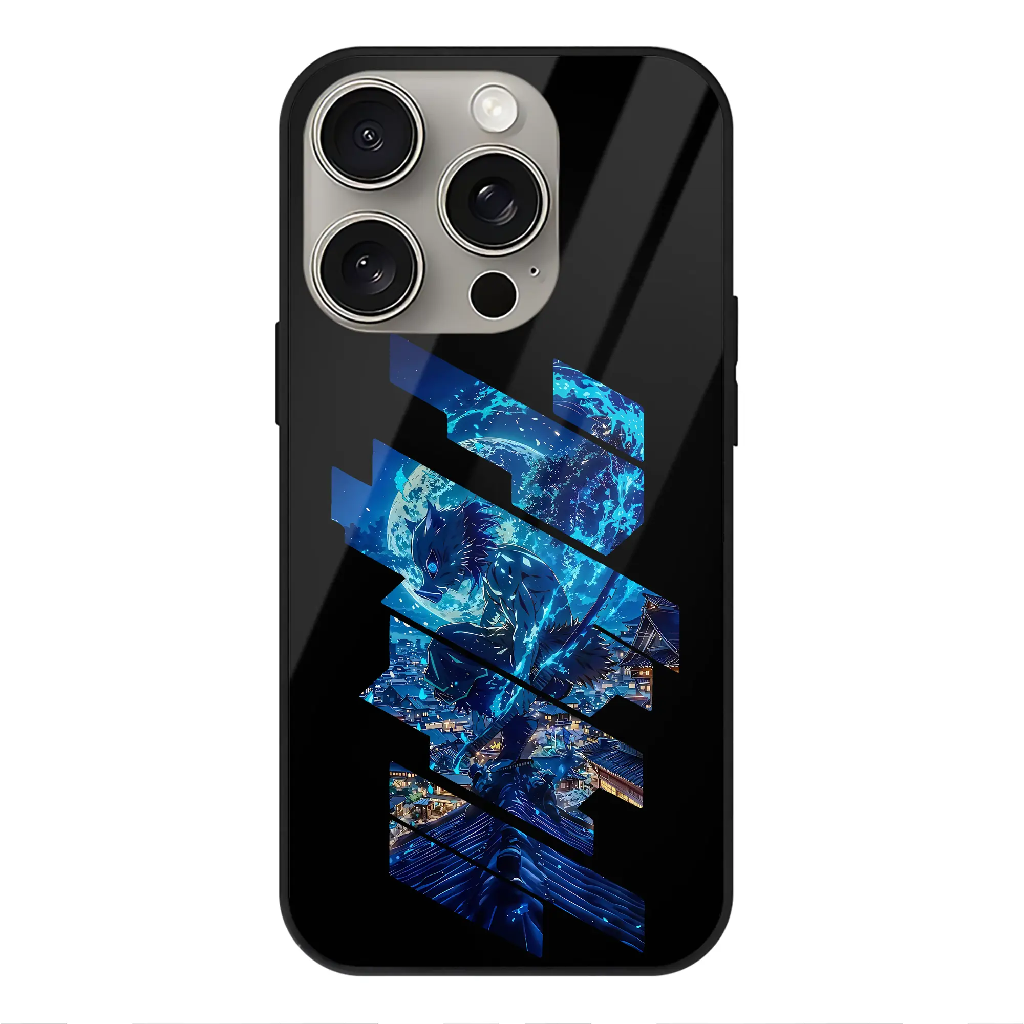 鬼滅の刃 グッズ,嘴平 伊之助 - IPhone15Pro対応 ・ スマホケース ・ 背面ガラス ・ TPU+強化ガラス ・ 耐衝撃 ・ 黄変防止 ・ ワイヤレス充電対応 ・ 3D立体ボタン