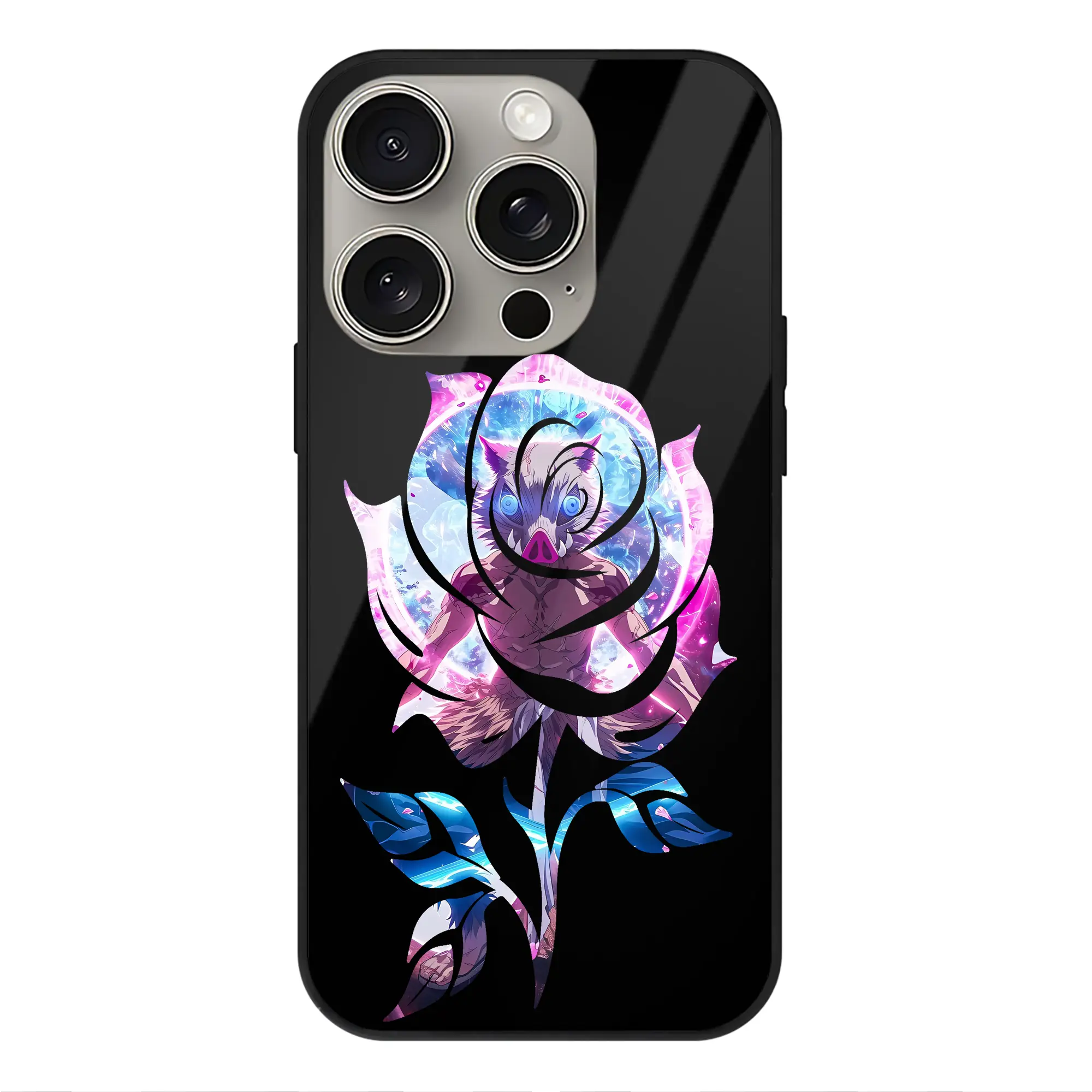 鬼滅の刃 グッズ,嘴平 伊之助 - IPhone15Pro対応 ・ スマホケース ・ 背面ガラス ・ TPU+強化ガラス ・ 耐衝撃 ・ 黄変防止 ・ ワイヤレス充電対応 ・ 3D立体ボタン