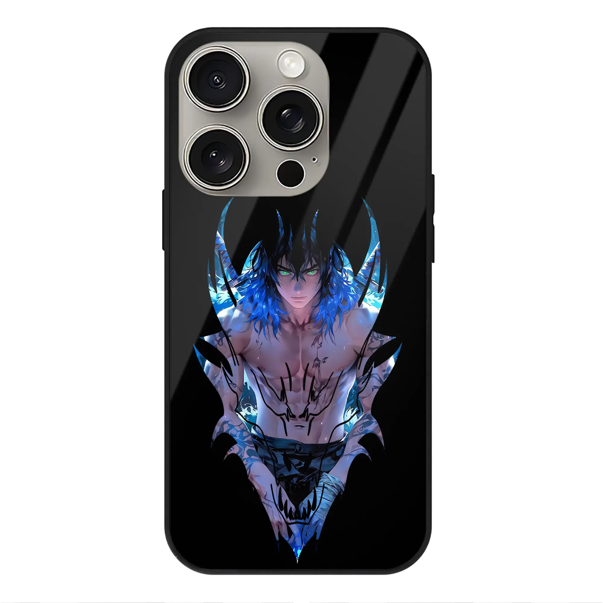 鬼滅の刃 グッズ,嘴平 伊之助 - IPhone15Pro対応 ・ スマホケース ・ 背面ガラス ・ TPU+強化ガラス ・ 耐衝撃 ・ 黄変防止 ・ ワイヤレス充電対応 ・ 3D立体ボタン