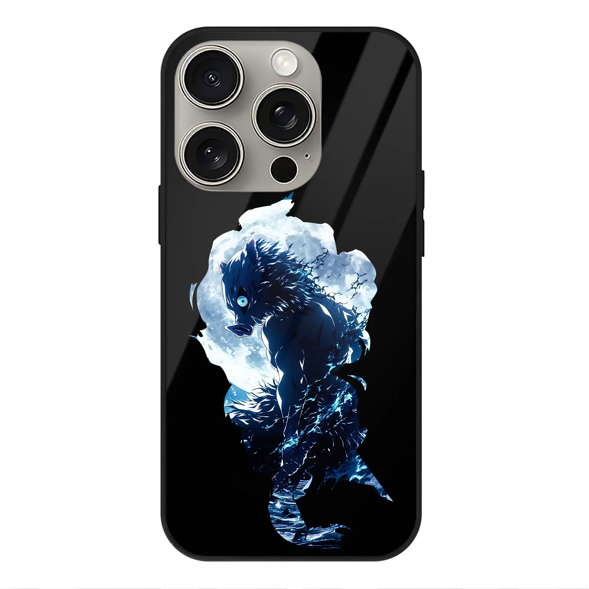 鬼滅の刃 グッズ,嘴平 伊之助 - IPhone15Pro対応 ・ スマホケース ・ 背面ガラス ・ TPU+強化ガラス ・ 耐衝撃 ・ 黄変防止 ・ ワイヤレス充電対応 ・ 3D立体ボタン