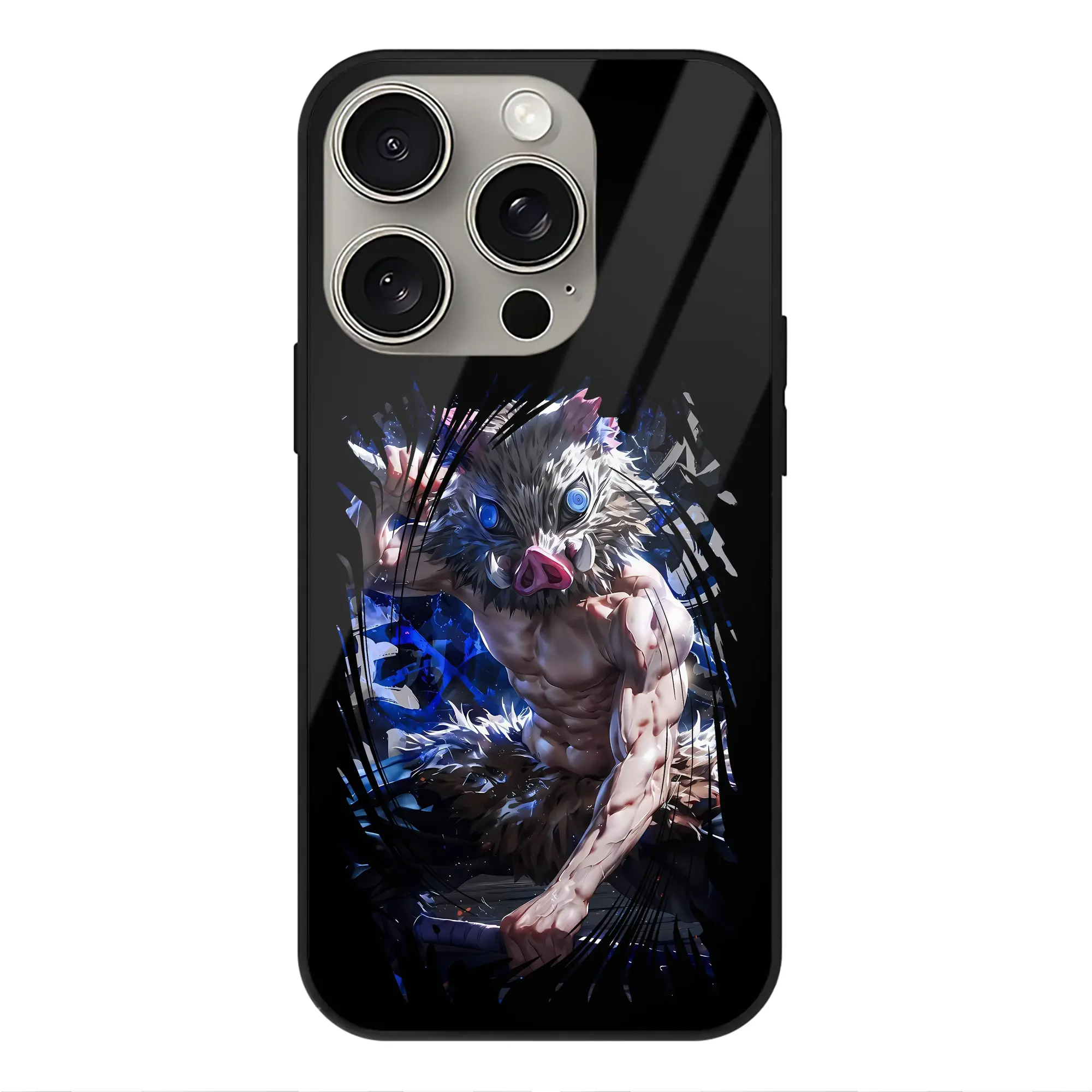 鬼滅の刃 グッズ,嘴平 伊之助 - IPhone15Pro対応 ・ スマホケース ・ 背面ガラス ・ TPU+強化ガラス ・ 耐衝撃 ・ 黄変防止 ・ ワイヤレス充電対応 ・ 3D立体ボタン