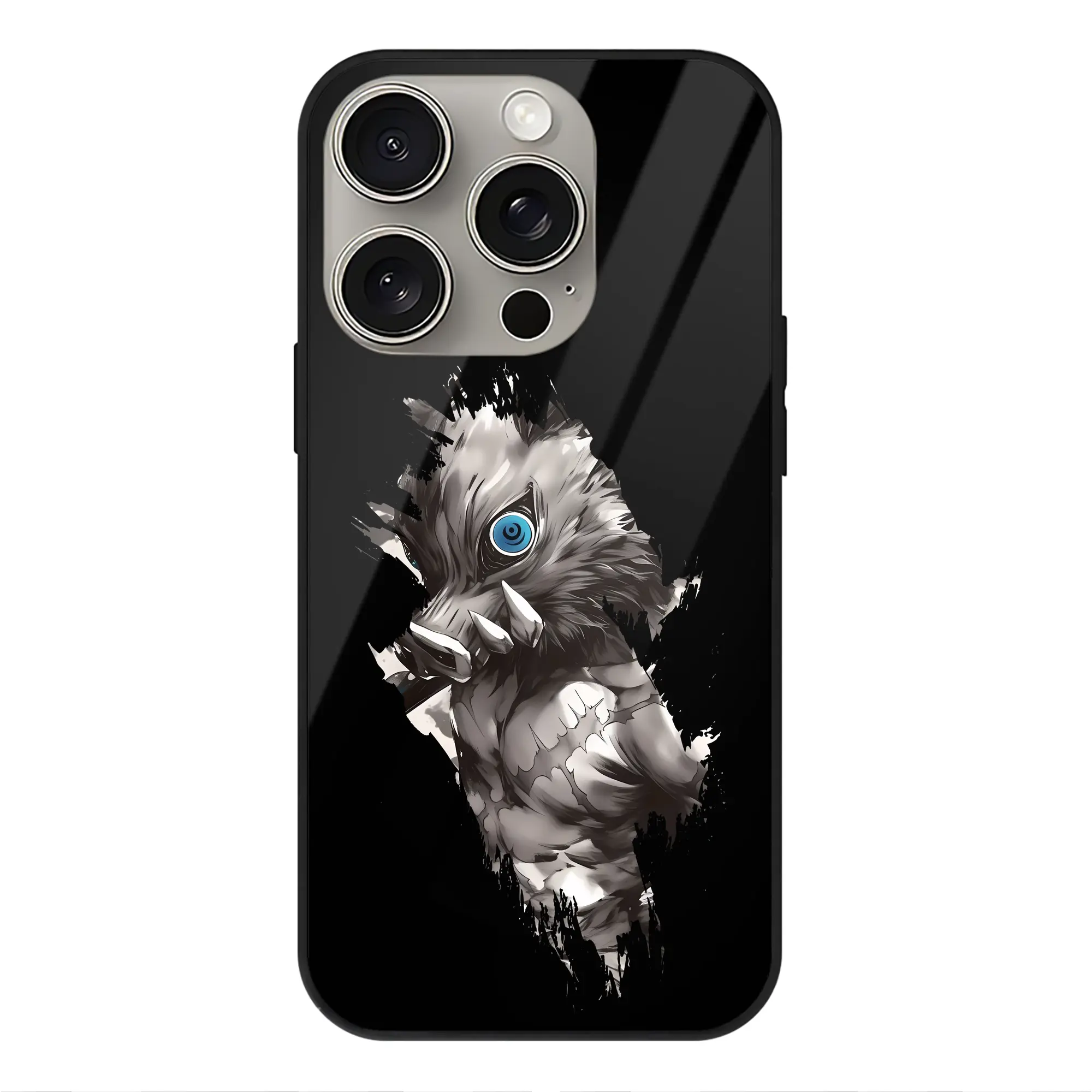 鬼滅の刃 グッズ,嘴平 伊之助 - IPhone15Pro対応 ・ スマホケース ・ 背面ガラス ・ TPU+強化ガラス ・ 耐衝撃 ・ 黄変防止 ・ ワイヤレス充電対応 ・ 3D立体ボタン