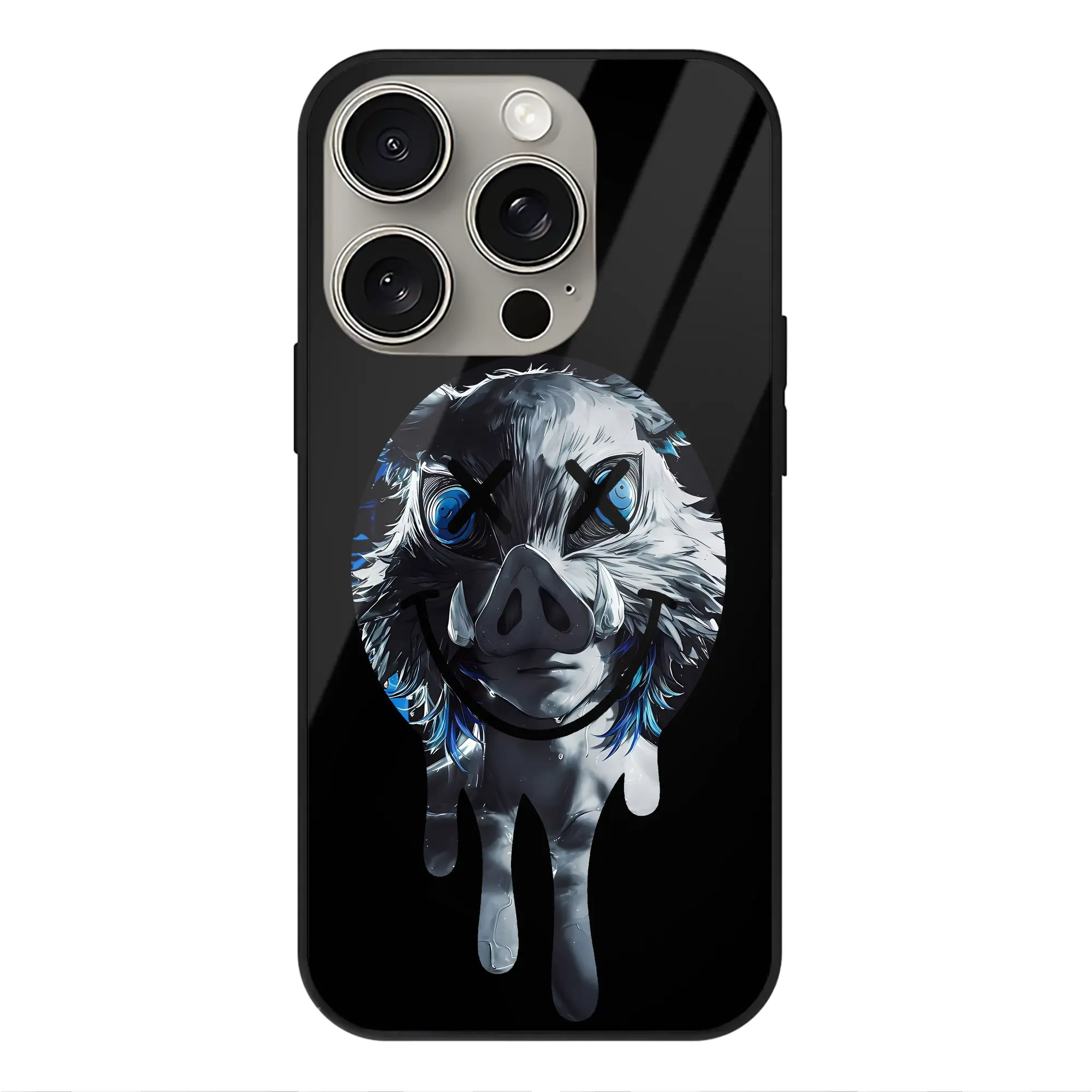 鬼滅の刃 グッズ,嘴平 伊之助 - IPhone15Pro対応 ・ スマホケース ・ 背面ガラス ・ TPU+強化ガラス ・ 耐衝撃 ・ 黄変防止 ・ ワイヤレス充電対応 ・ 3D立体ボタン