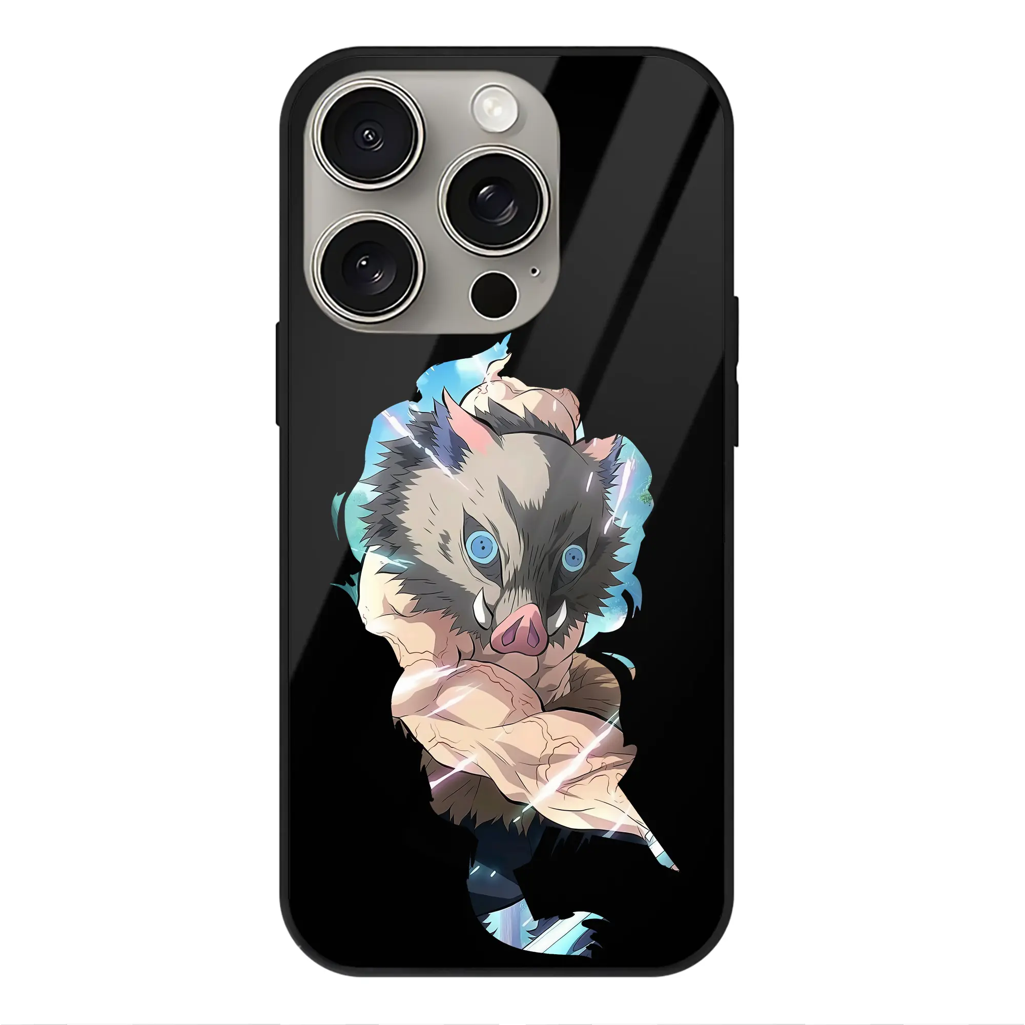 鬼滅の刃 グッズ,嘴平 伊之助 - IPhone15Pro対応 ・ スマホケース ・ 背面ガラス ・ TPU+強化ガラス ・ 耐衝撃 ・ 黄変防止 ・ ワイヤレス充電対応 ・ 3D立体ボタン