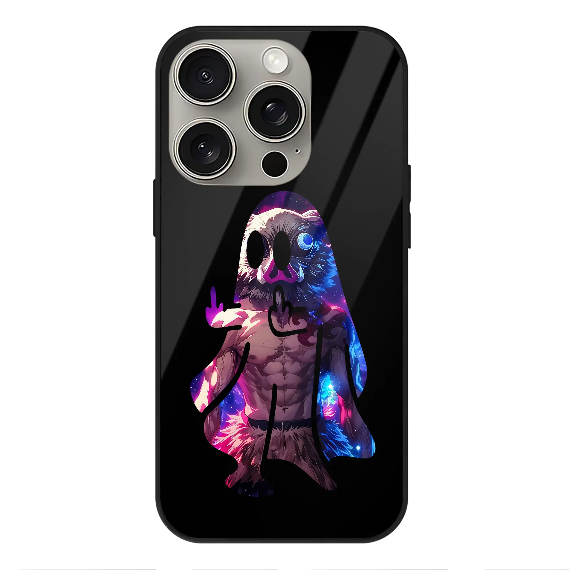 鬼滅の刃 グッズ,嘴平 伊之助 - IPhone15Pro対応 ・ スマホケース ・ 背面ガラス ・ TPU+強化ガラス ・ 耐衝撃 ・ 黄変防止 ・ ワイヤレス充電対応 ・ 3D立体ボタン