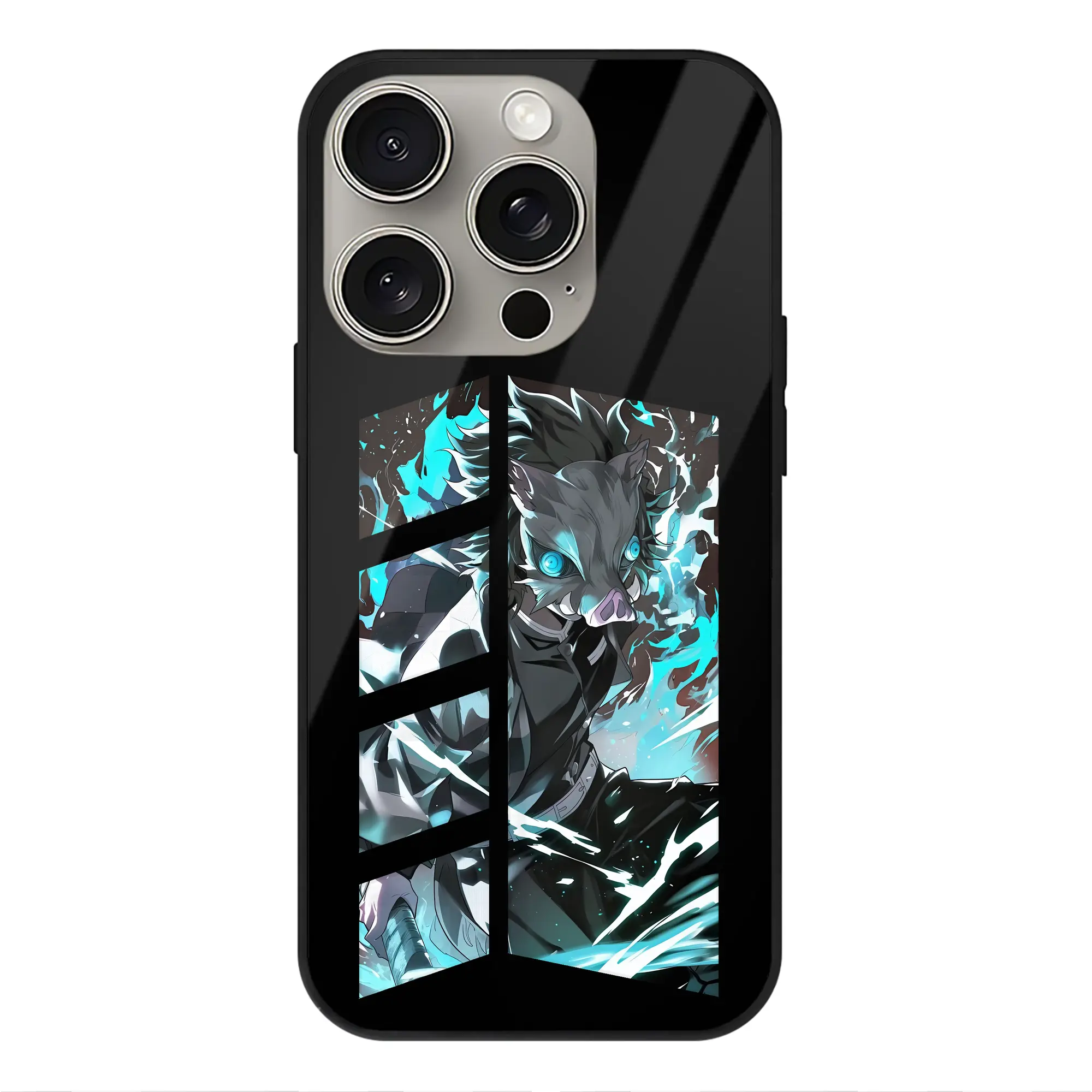 鬼滅の刃 グッズ,嘴平 伊之助 - IPhone15Pro対応 ・ スマホケース ・ 背面ガラス ・ TPU+強化ガラス ・ 耐衝撃 ・ 黄変防止 ・ ワイヤレス充電対応 ・ 3D立体ボタン