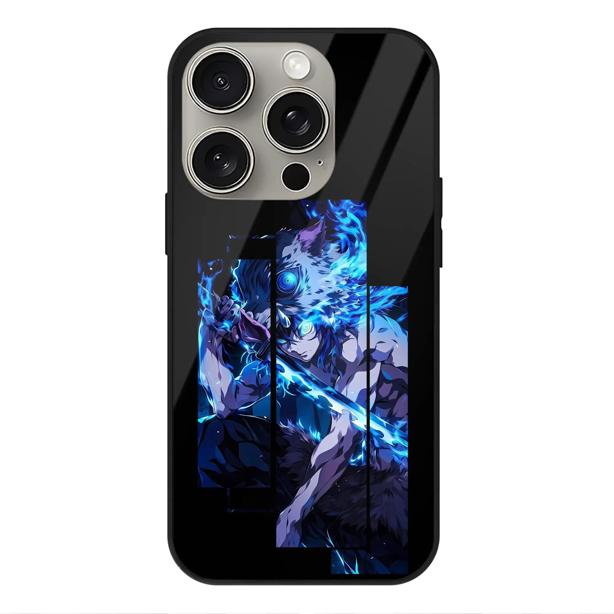 鬼滅の刃 グッズ,嘴平 伊之助 - IPhone15Pro対応 ・ スマホケース ・ 背面ガラス ・ TPU+強化ガラス ・ 耐衝撃 ・ 黄変防止 ・ ワイヤレス充電対応 ・ 3D立体ボタン