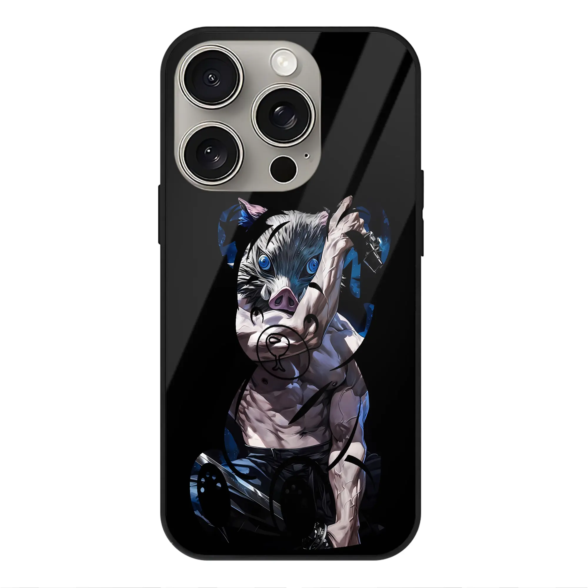 鬼滅の刃 グッズ,嘴平 伊之助 - IPhone15Pro対応 ・ スマホケース ・ 背面ガラス ・ TPU+強化ガラス ・ 耐衝撃 ・ 黄変防止 ・ ワイヤレス充電対応 ・ 3D立体ボタン