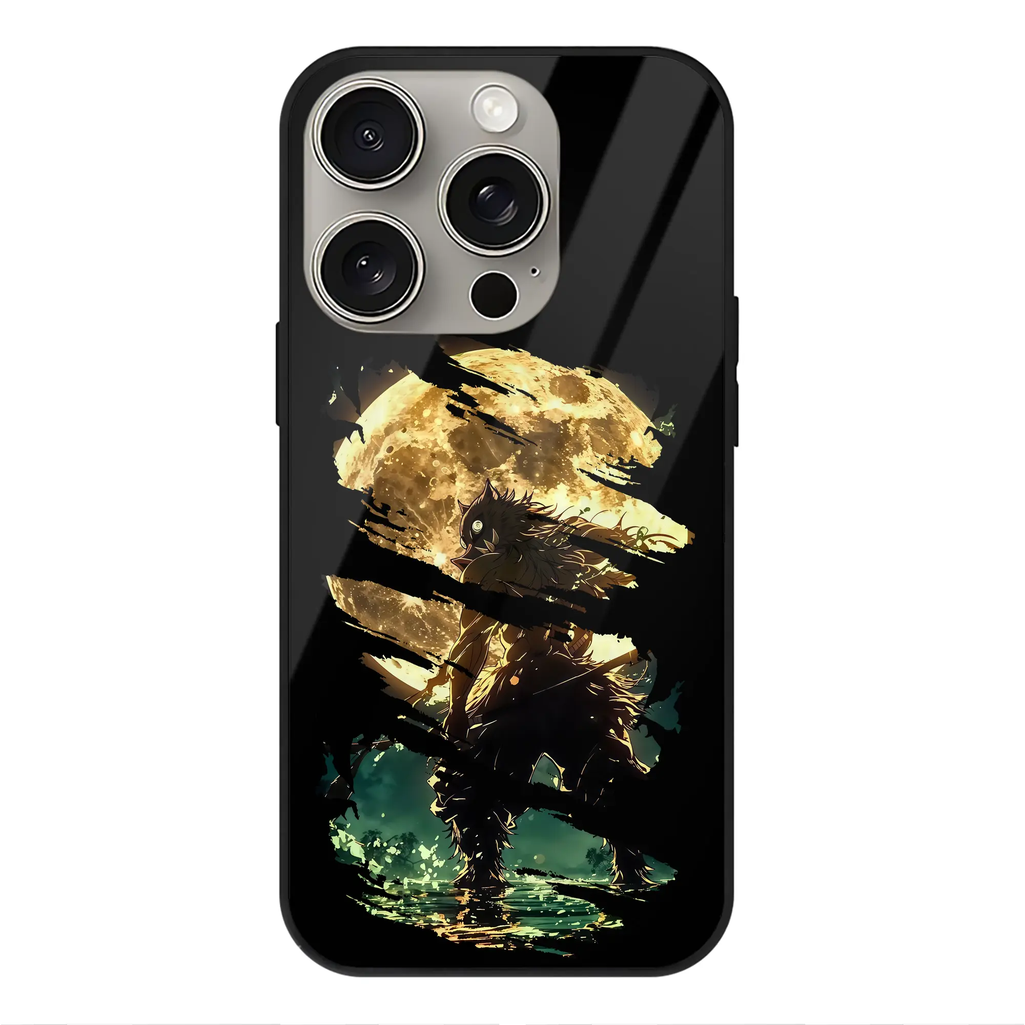 鬼滅の刃 グッズ,嘴平 伊之助 - IPhone15Pro対応 ・ スマホケース ・ 背面ガラス ・ TPU+強化ガラス ・ 耐衝撃 ・ 黄変防止 ・ ワイヤレス充電対応 ・ 3D立体ボタン