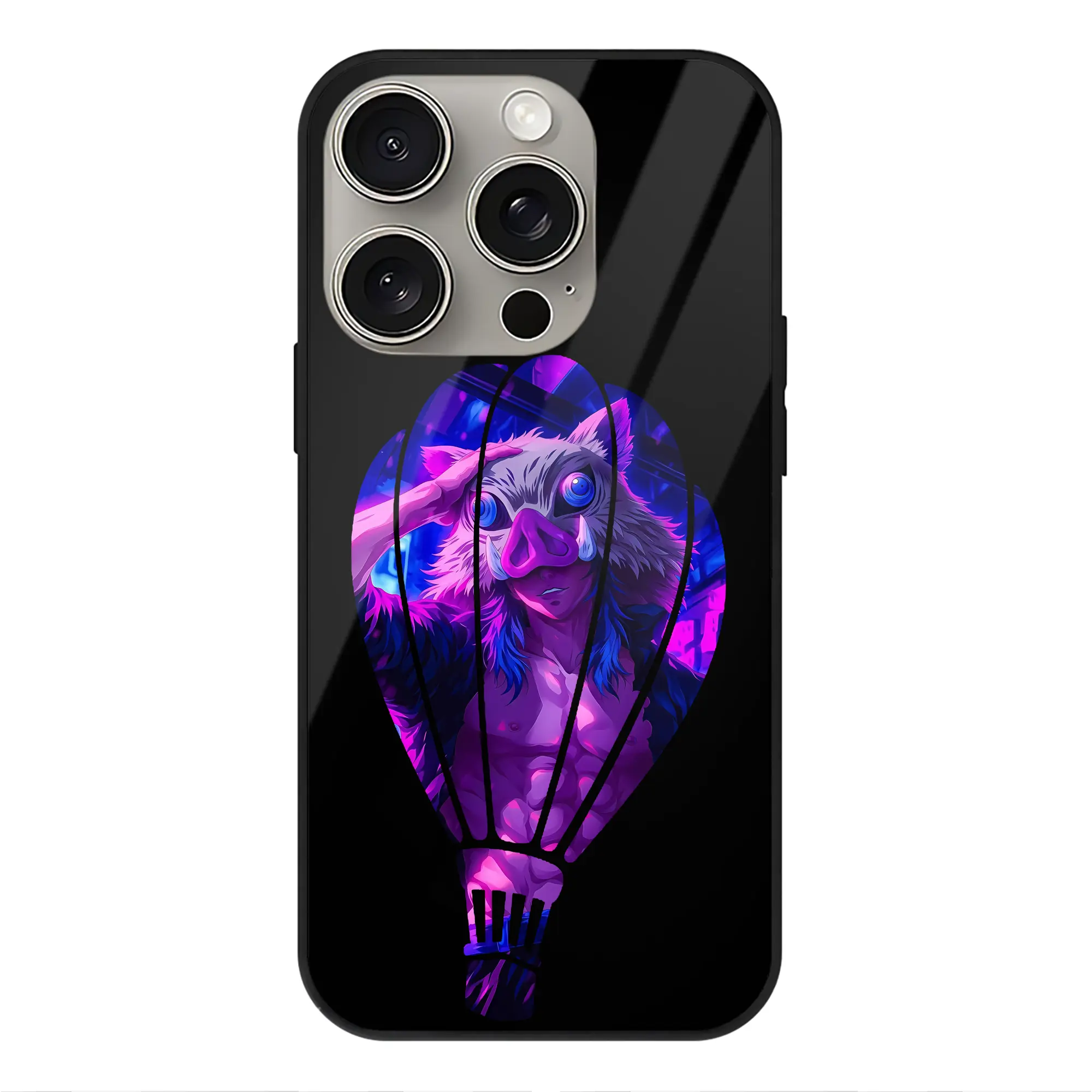 鬼滅の刃 グッズ,嘴平 伊之助 - IPhone15Pro対応 ・ スマホケース ・ 背面ガラス ・ TPU+強化ガラス ・ 耐衝撃 ・ 黄変防止 ・ ワイヤレス充電対応 ・ 3D立体ボタン