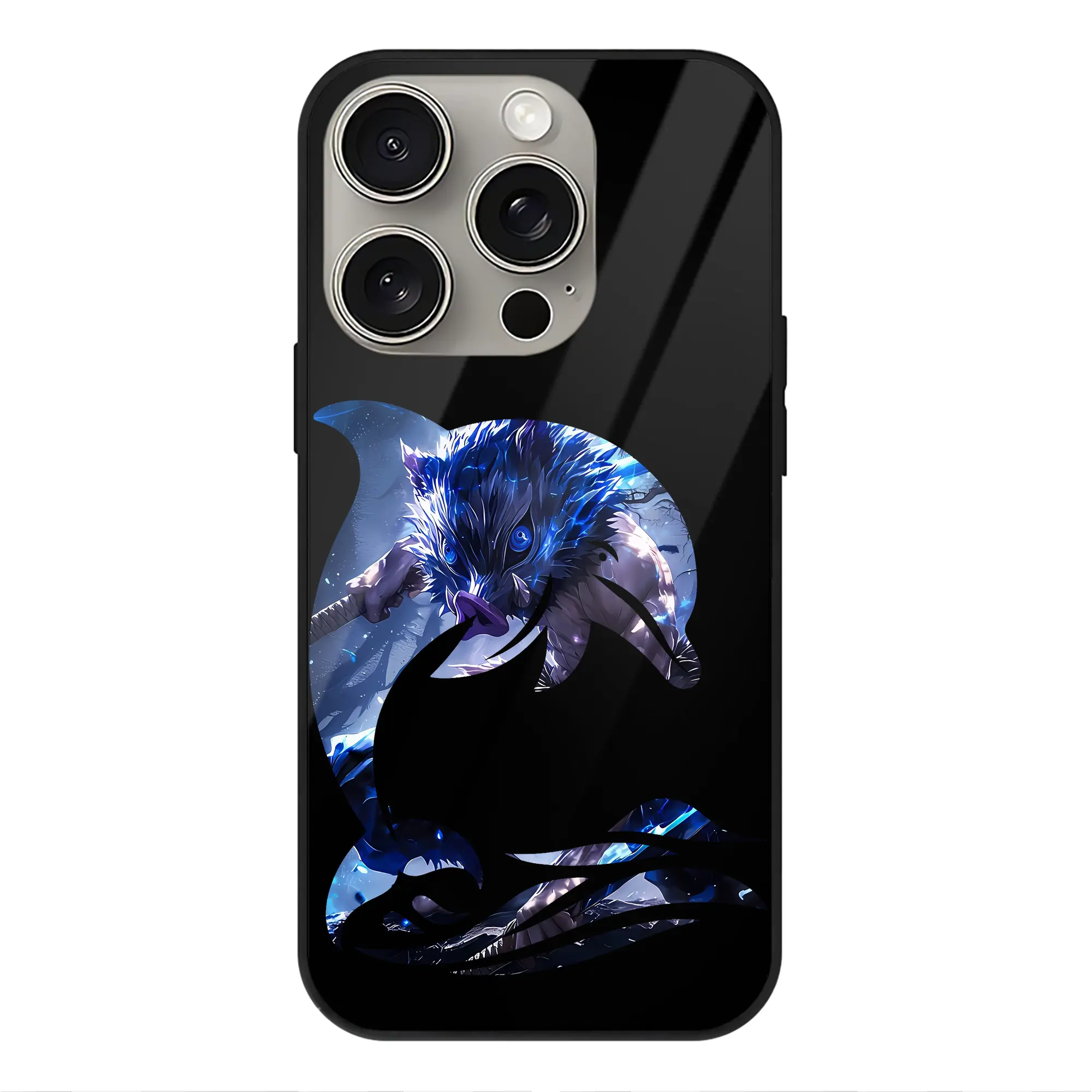 鬼滅の刃 グッズ,嘴平 伊之助 - IPhone15Pro対応 ・ スマホケース ・ 背面ガラス ・ TPU+強化ガラス ・ 耐衝撃 ・ 黄変防止 ・ ワイヤレス充電対応 ・ 3D立体ボタン