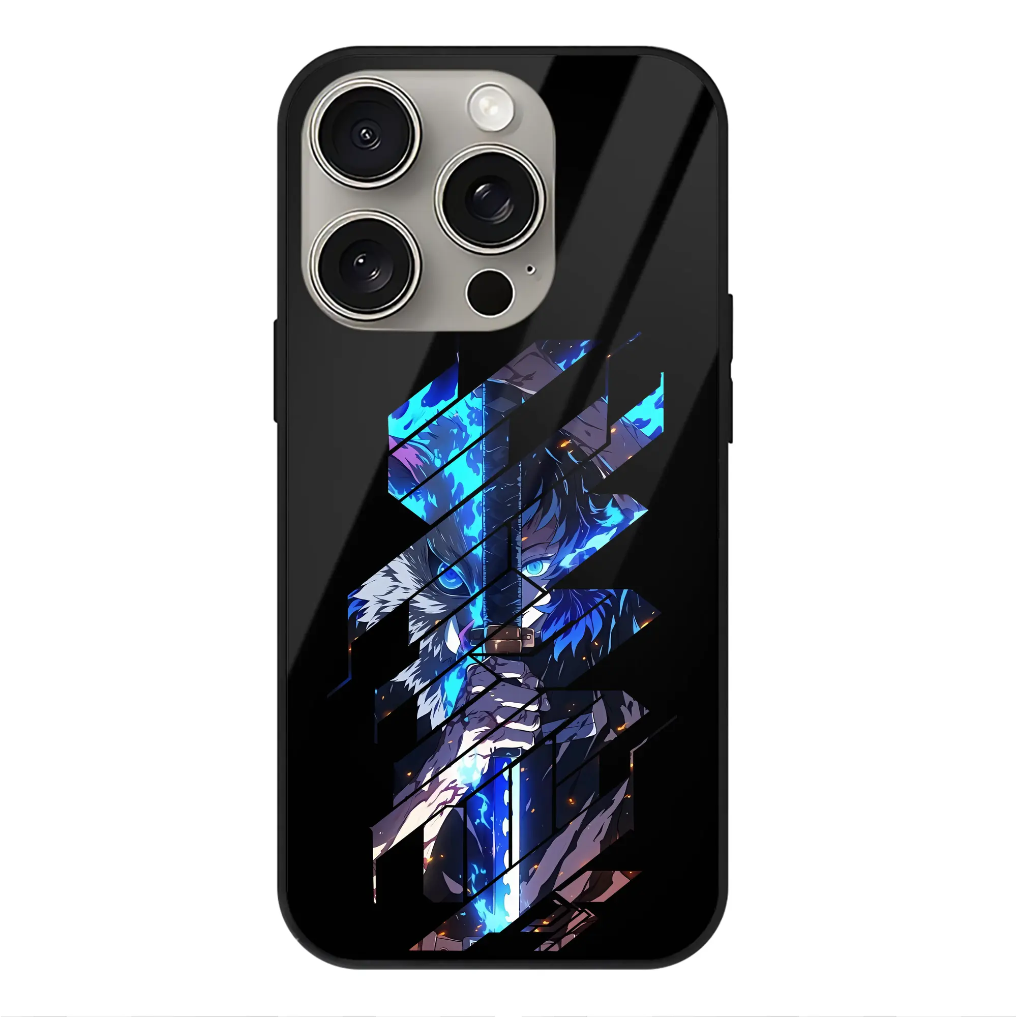 鬼滅の刃 グッズ,嘴平 伊之助 - IPhone15Pro対応 ・ スマホケース ・ 背面ガラス ・ TPU+強化ガラス ・ 耐衝撃 ・ 黄変防止 ・ ワイヤレス充電対応 ・ 3D立体ボタン