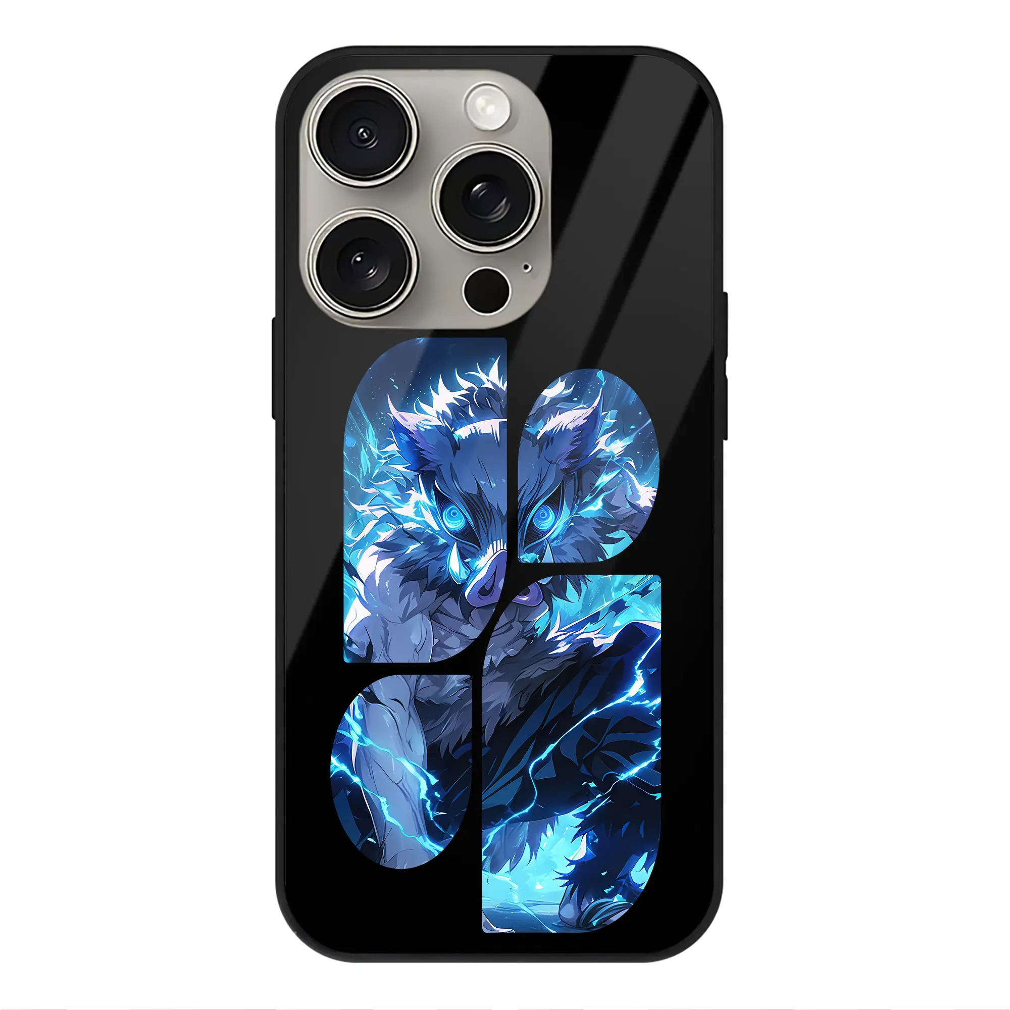 鬼滅の刃 グッズ,嘴平 伊之助 - IPhone15Pro対応 ・ スマホケース ・ 背面ガラス ・ TPU+強化ガラス ・ 耐衝撃 ・ 黄変防止 ・ ワイヤレス充電対応 ・ 3D立体ボタン