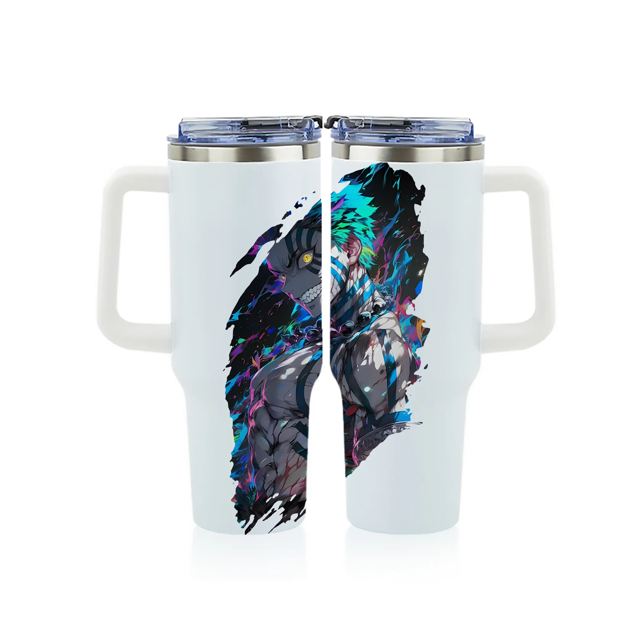 鬼滅の刃 グッズ,猗窩座 - 1200mL フルプリント車用タンブラー ・ 304ステンレス 内側 ・ 201ステンレス 外側 ・ 保温 保冷 ・ 通勤 ドライブ アウトドア用