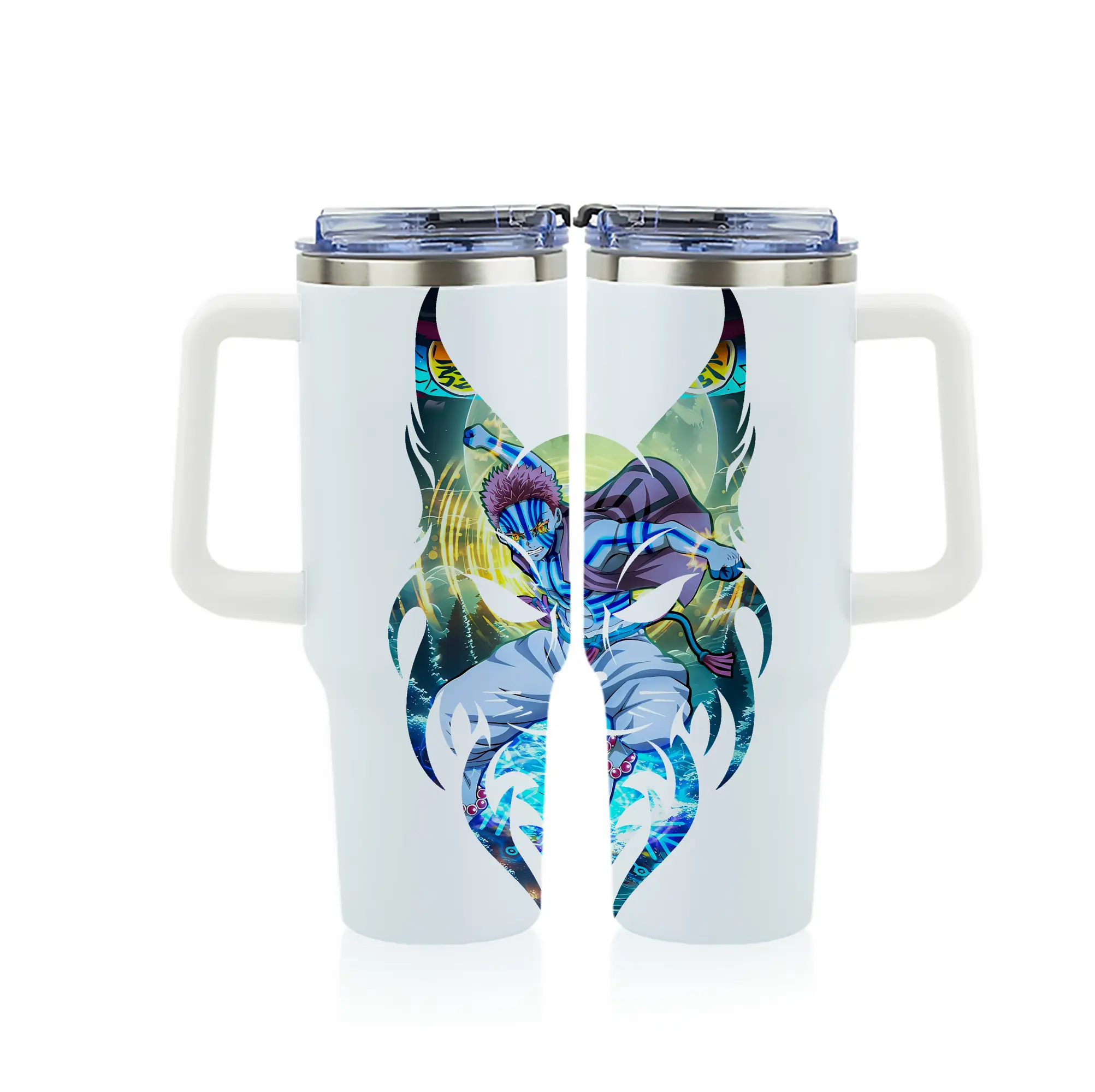 鬼滅の刃 グッズ,猗窩座 - 1200mL フルプリント車用タンブラー ・ 304ステンレス 内側 ・ 201ステンレス 外側 ・ 保温 保冷 ・ 通勤 ドライブ アウトドア用