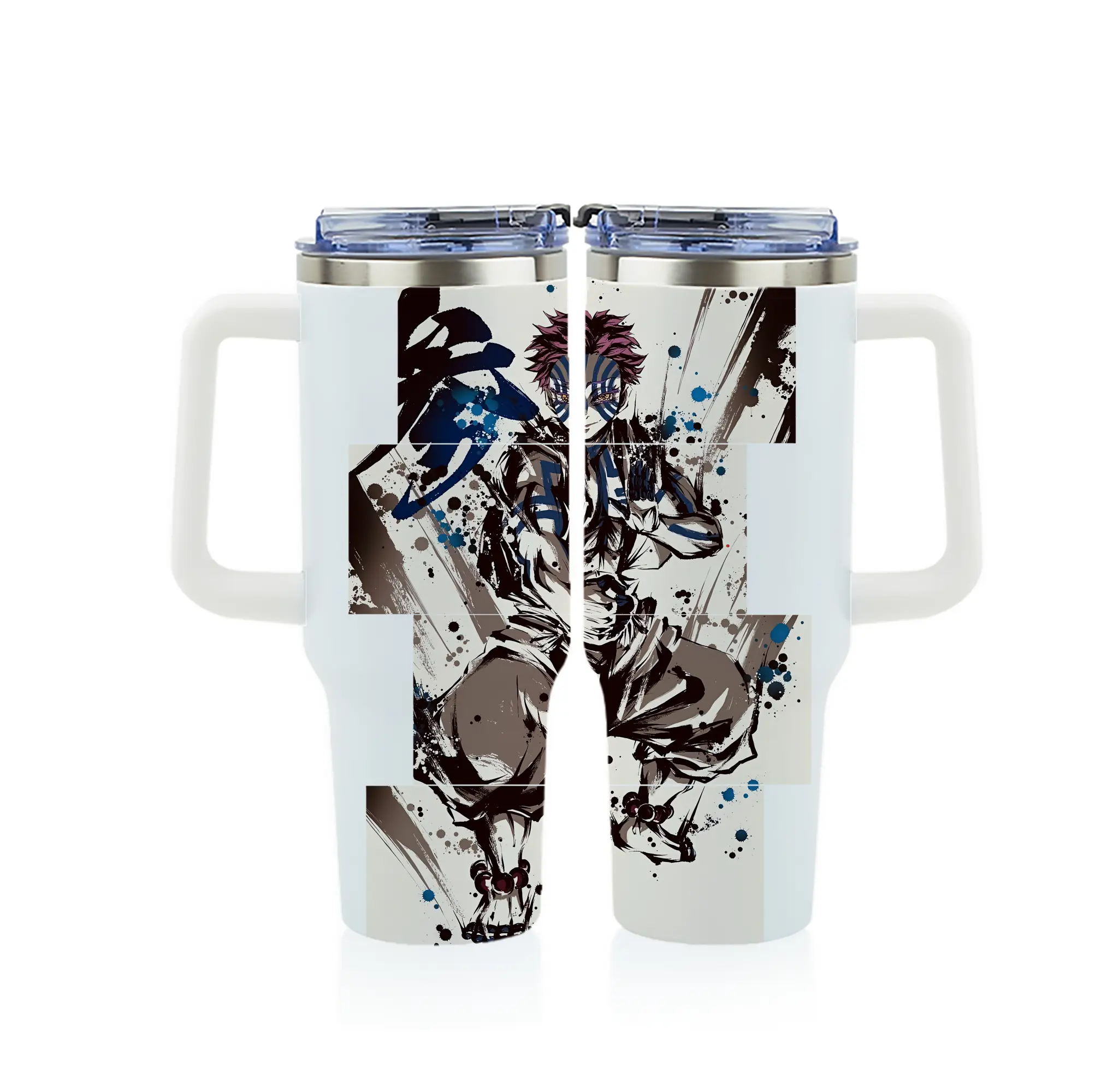 鬼滅の刃 グッズ,猗窩座 - 1200mL フルプリント車用タンブラー ・ 304ステンレス 内側 ・ 201ステンレス 外側 ・ 保温 保冷 ・ 通勤 ドライブ アウトドア用