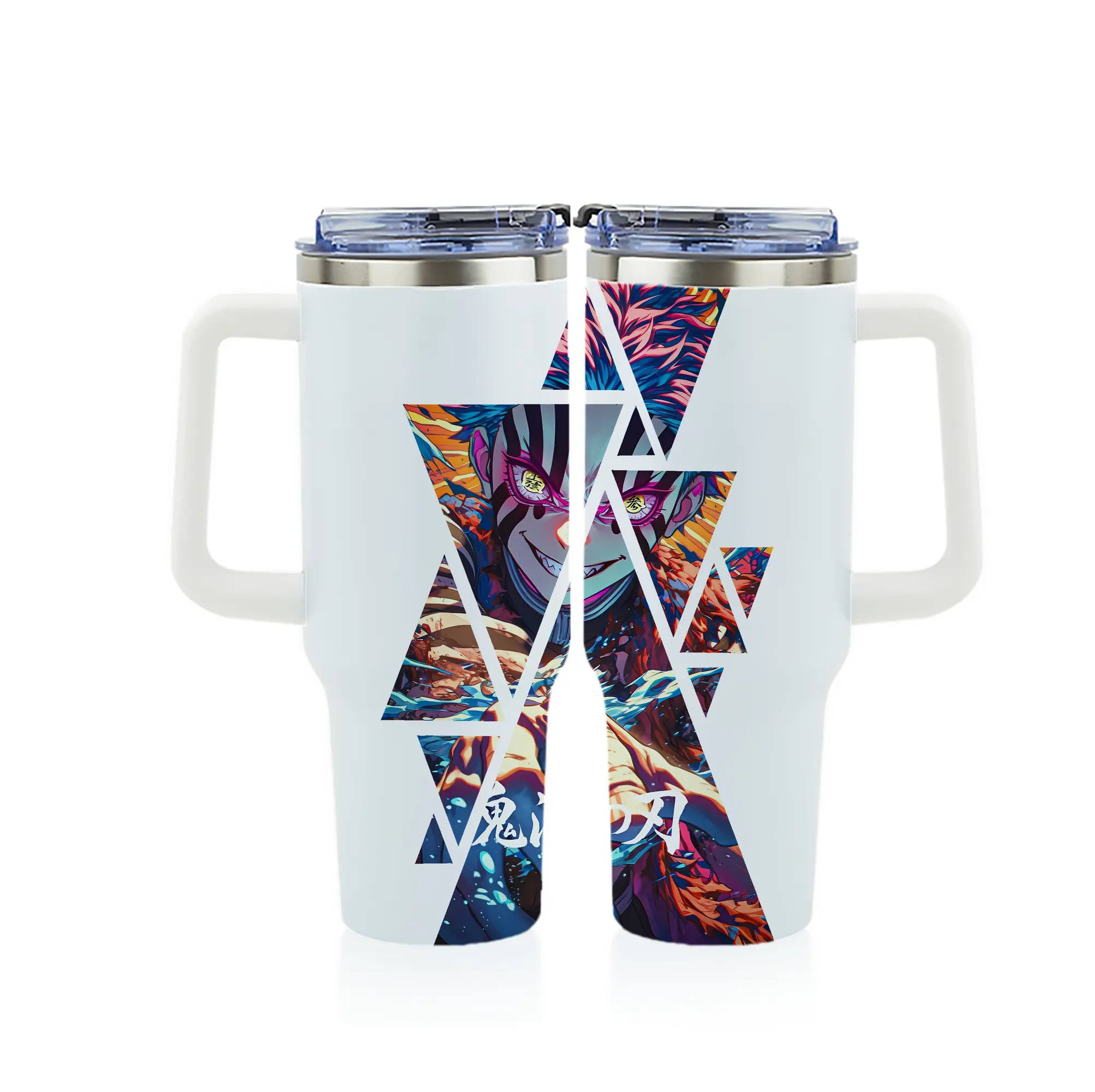 鬼滅の刃 グッズ,猗窩座 - 1200mL フルプリント車用タンブラー ・ 304ステンレス 内側 ・ 201ステンレス 外側 ・ 保温 保冷 ・ 通勤 ドライブ アウトドア用