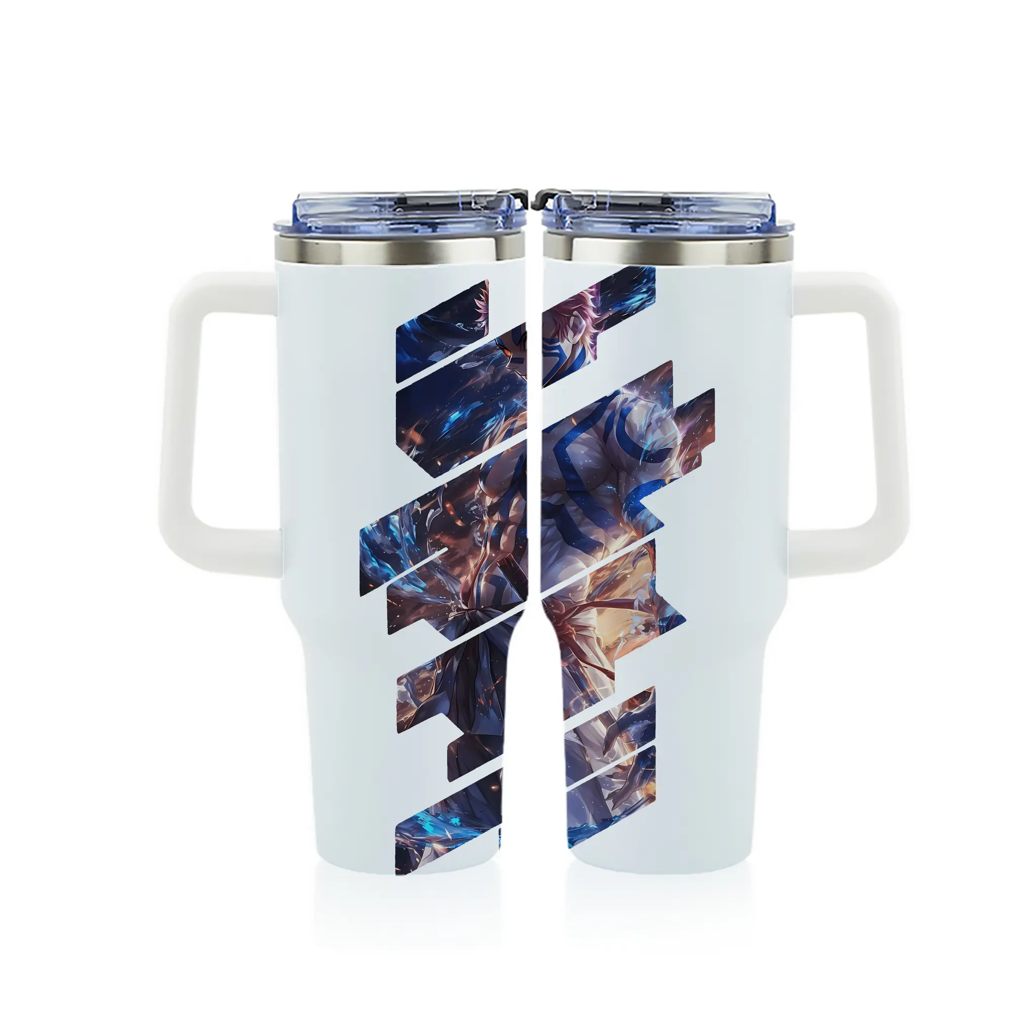 鬼滅の刃 グッズ,猗窩座 - 1200mL フルプリント車用タンブラー ・ 304ステンレス 内側 ・ 201ステンレス 外側 ・ 保温 保冷 ・ 通勤 ドライブ アウトドア用