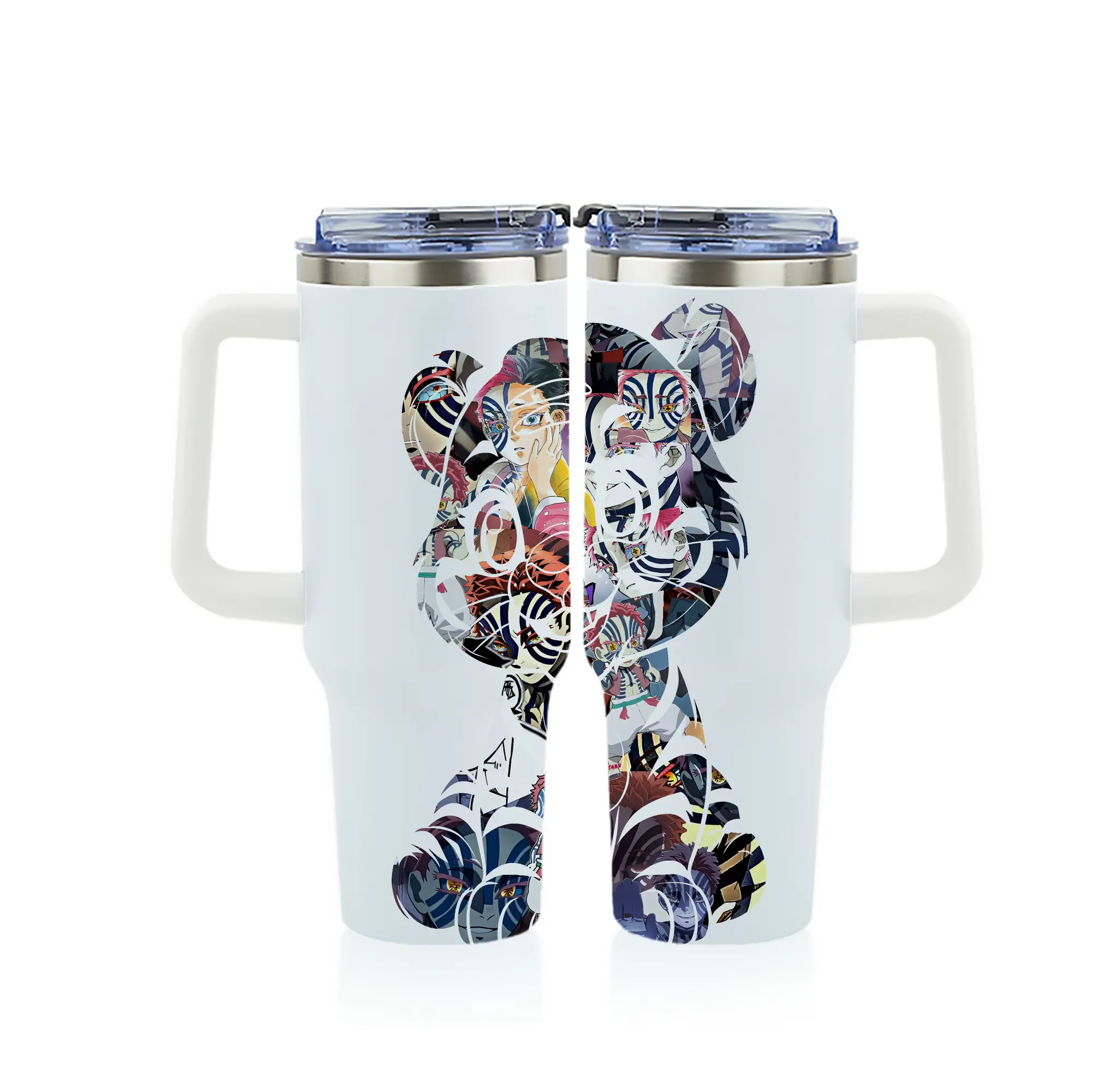 鬼滅の刃 グッズ,猗窩座 - 1200mL フルプリント車用タンブラー ・ 304ステンレス 内側 ・ 201ステンレス 外側 ・ 保温 保冷 ・ 通勤 ドライブ アウトドア用