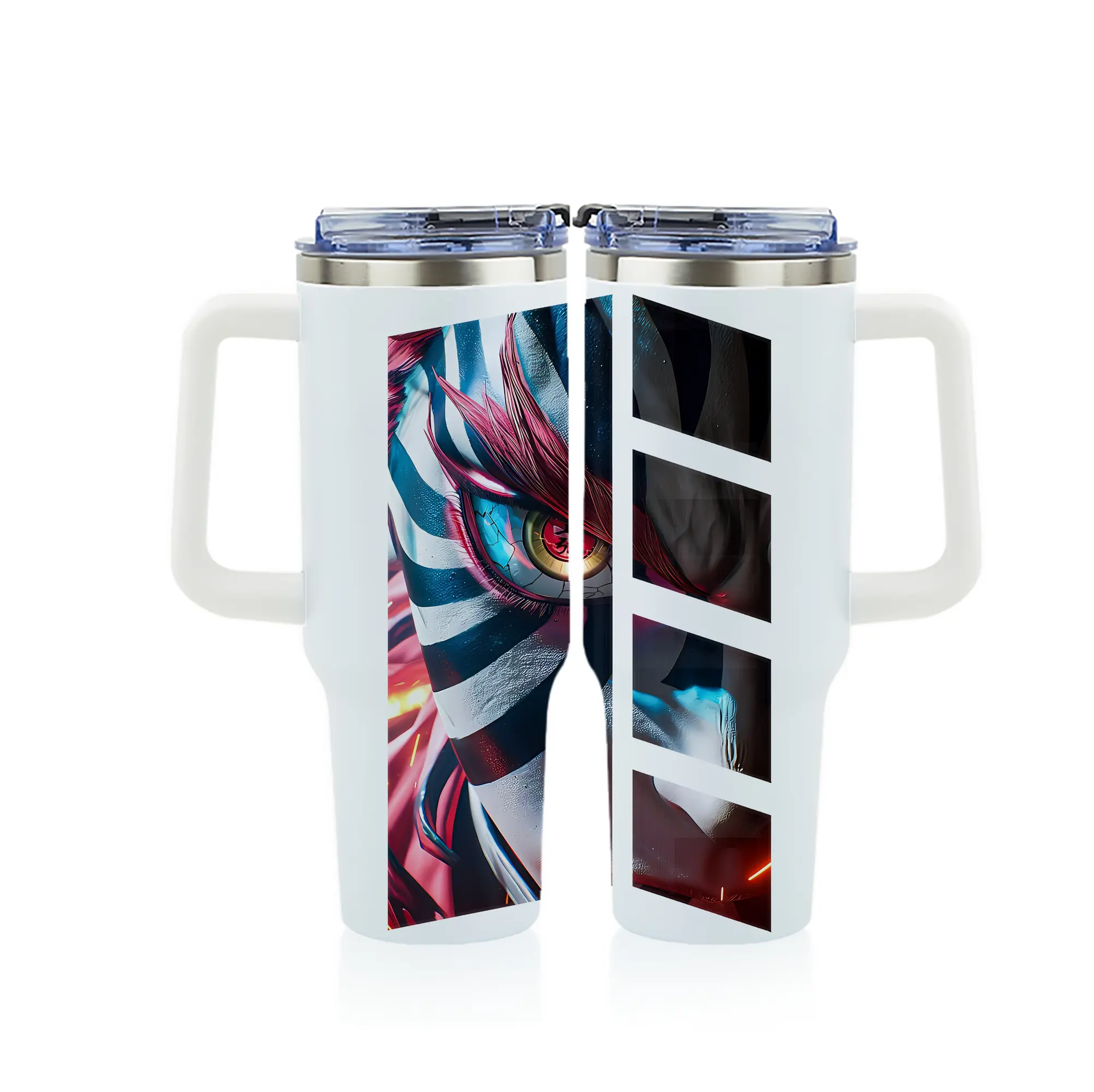 鬼滅の刃 グッズ,猗窩座 - 1200mL フルプリント車用タンブラー ・ 304ステンレス 内側 ・ 201ステンレス 外側 ・ 保温 保冷 ・ 通勤 ドライブ アウトドア用